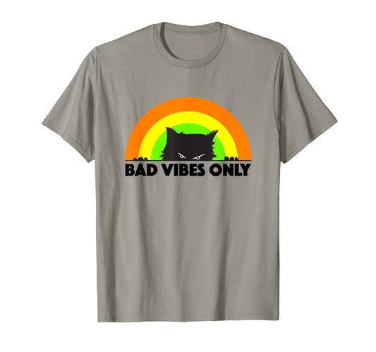 Bad Vibes Only Angry Black Cat T-Shirt - Minimalist Print for Adults - T-Shirt, Sweatshirt, Hoodie