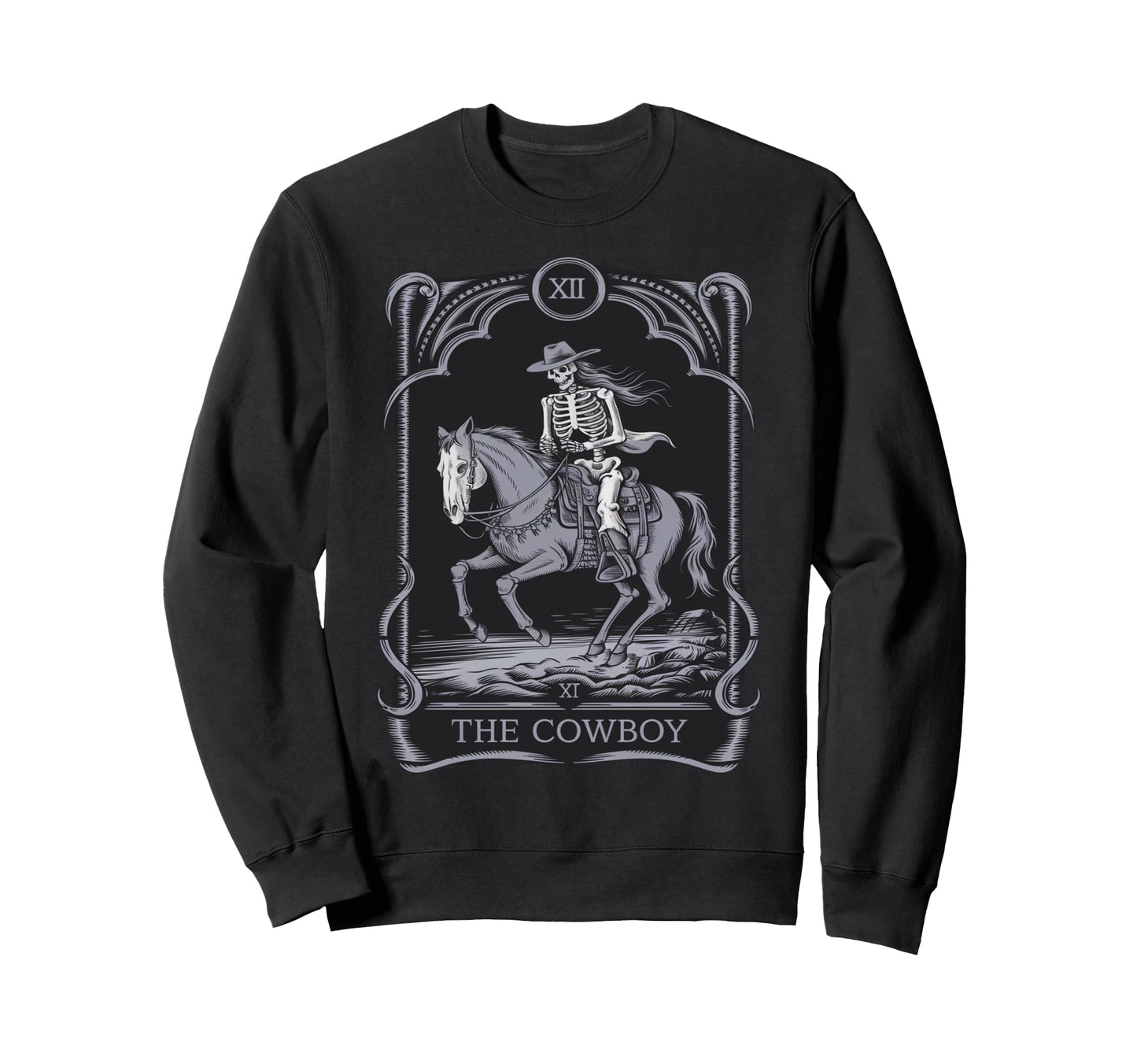 Horse Skeleton Cowboy Tarot Card Sweatshirt - Fun Novelty Design Men Women - T-Shirt, Sweatshirt, Hoodie