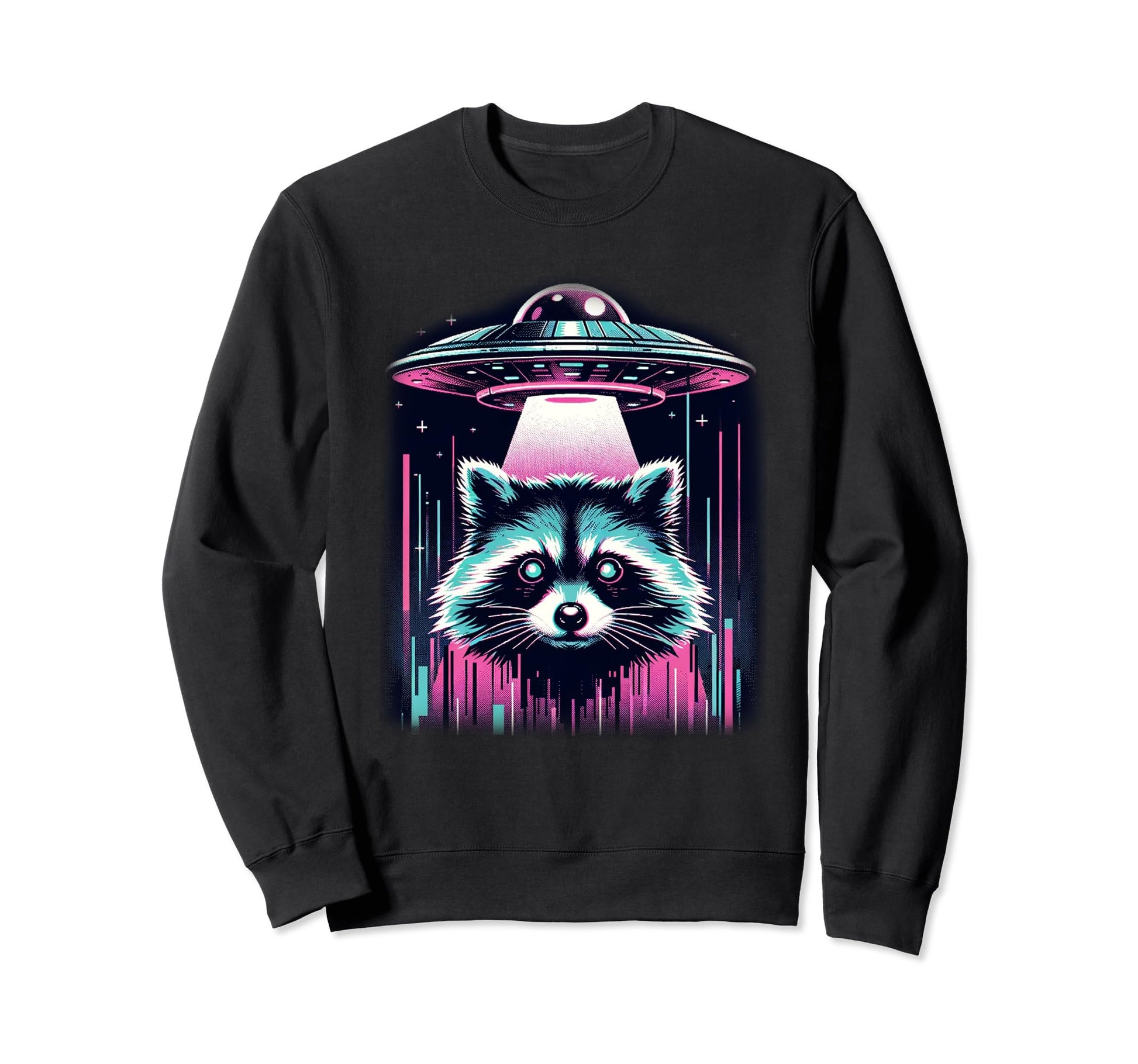Raccoon Ufo Vaporwave Aesthetic Sweatshirt - Minimalist Print for Adults - T-Shirt, Sweatshirt, Hoodie