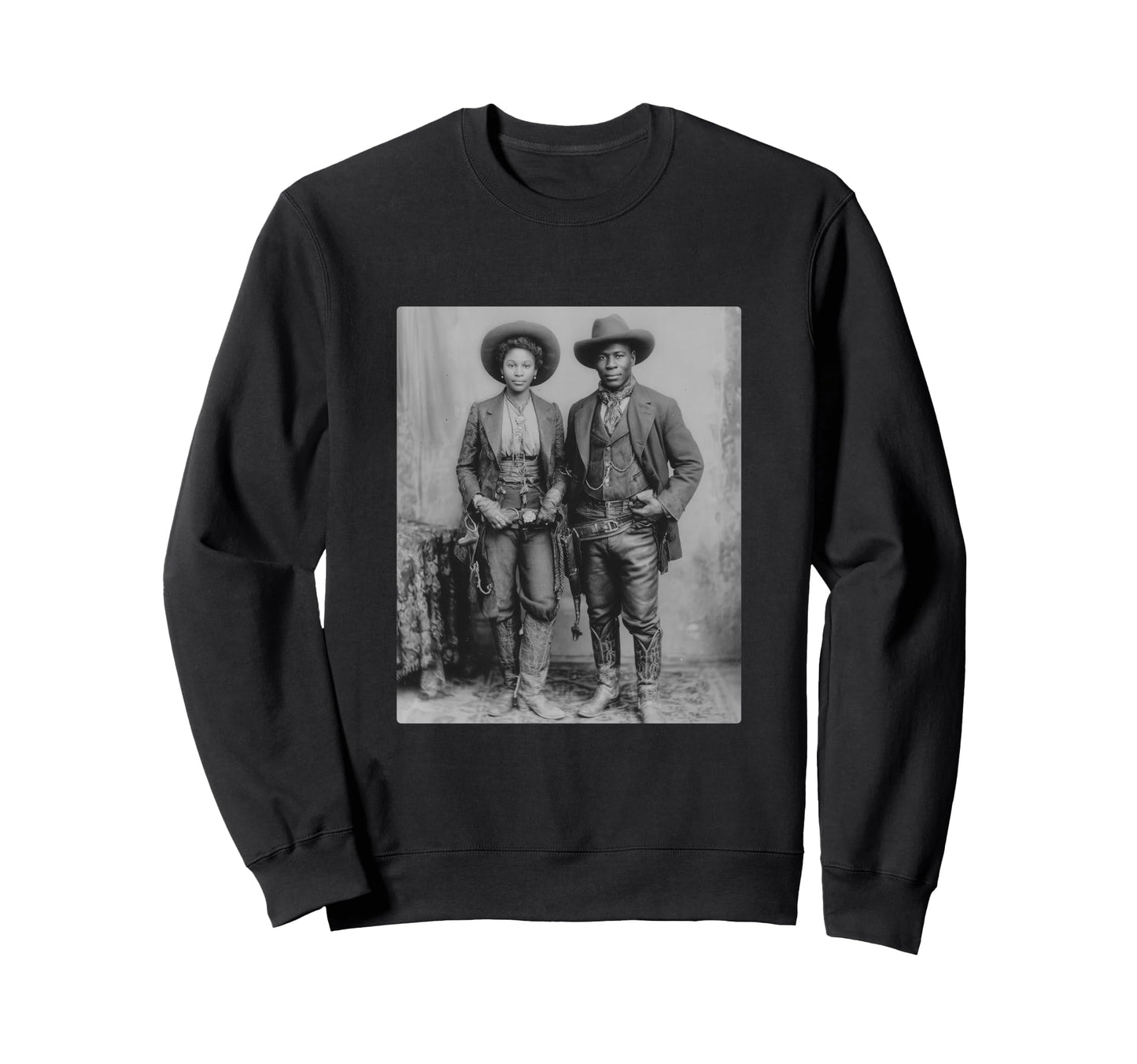 Black Cowboy Cowgirl Portrait Western Sweatshirt - Custom Art Print Unisex - T-Shirt, Sweatshirt, Hoodie