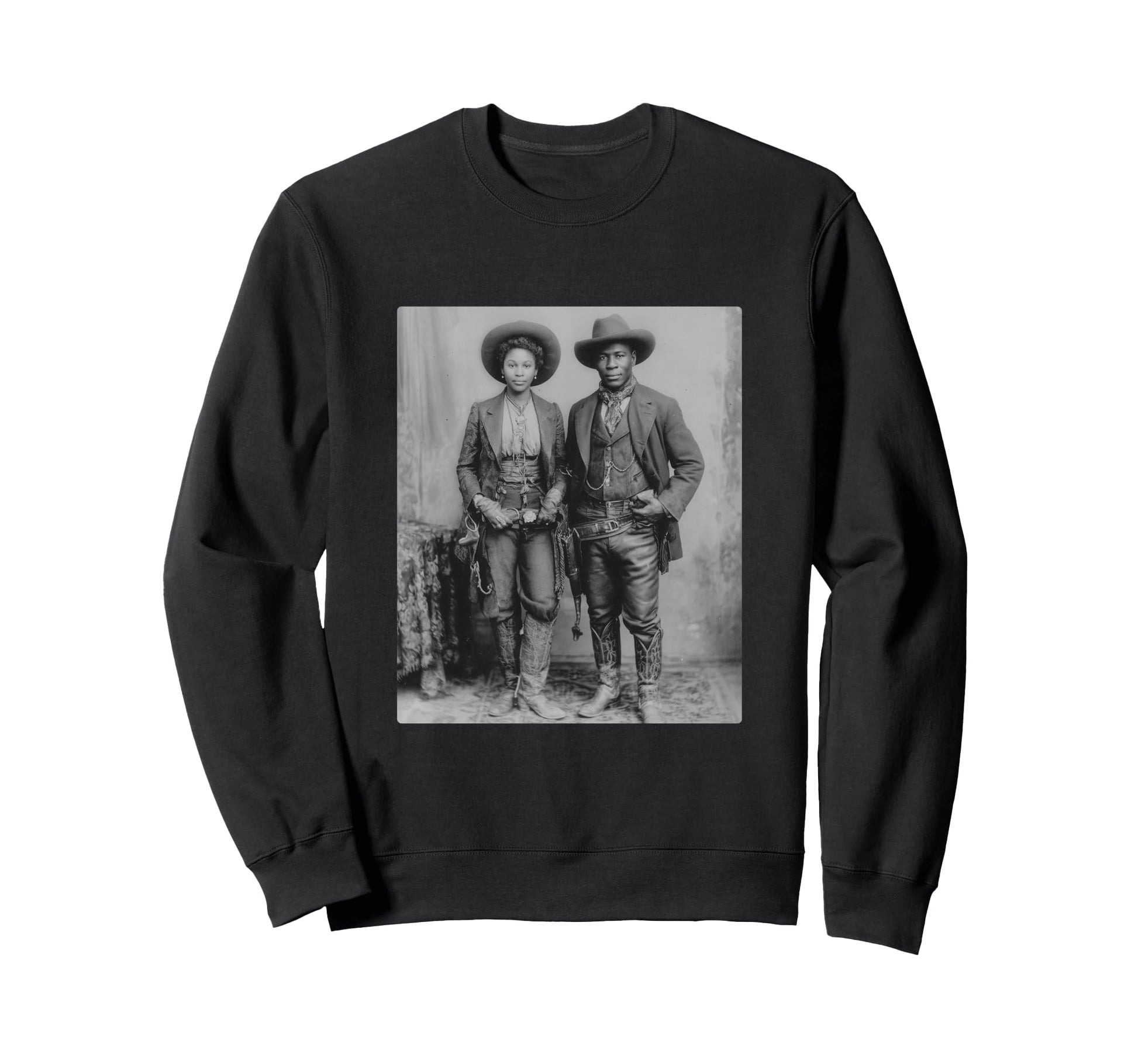 Black Cowboy Cowgirl Portrait Western Sweatshirt - Custom Art Print Unisex - T-Shirt, Sweatshirt, Hoodie