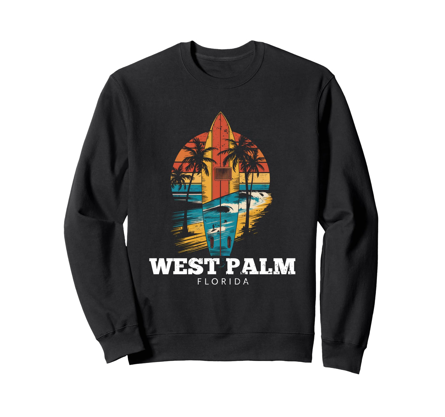 West Palm Beach Florida Surfboard Sweatshirt - Unique Graphic for Adults - T-Shirt, Sweatshirt, Hoodie