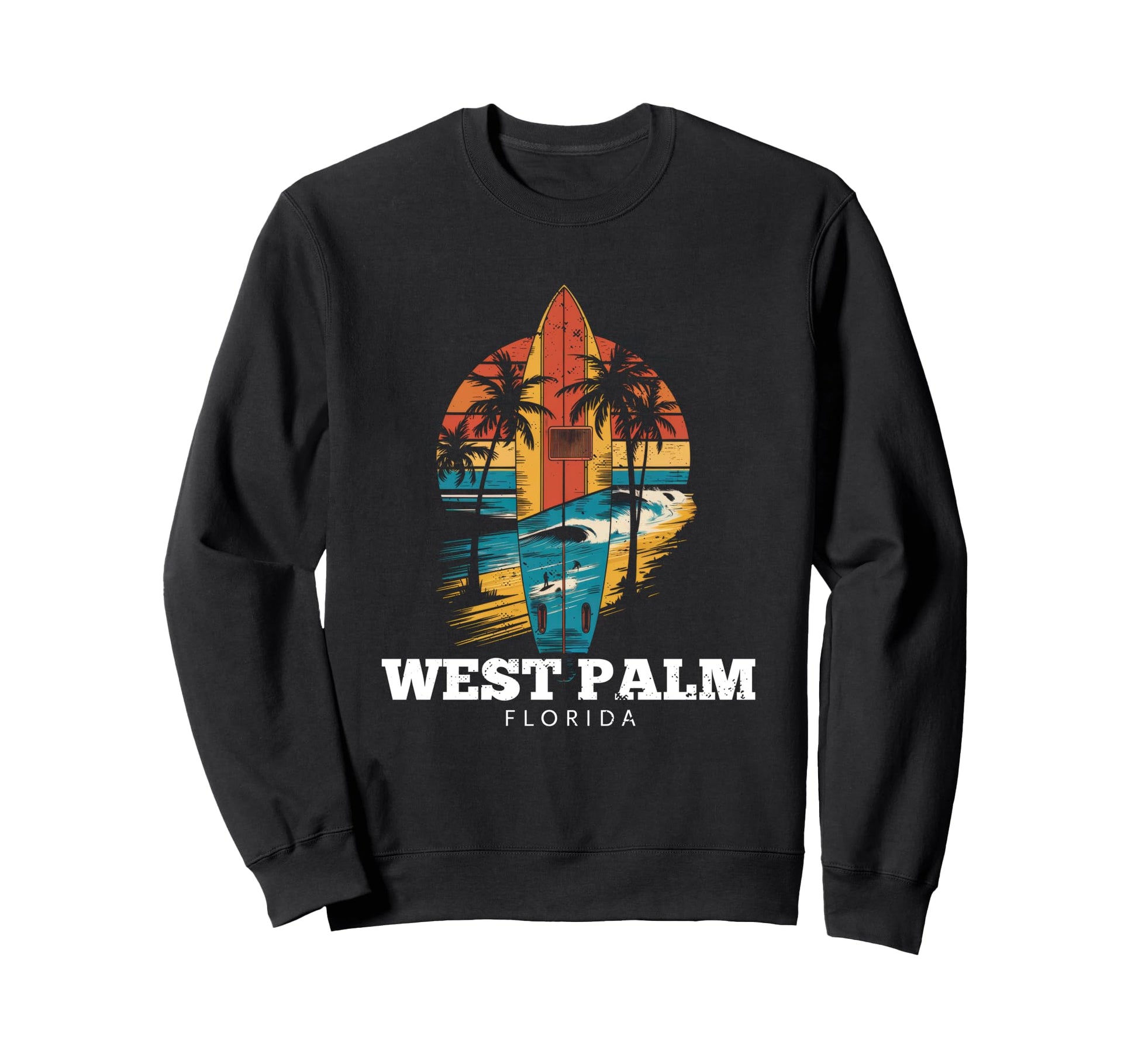 West Palm Beach Florida Surfboard Sweatshirt - Unique Graphic for Adults - T-Shirt, Sweatshirt, Hoodie