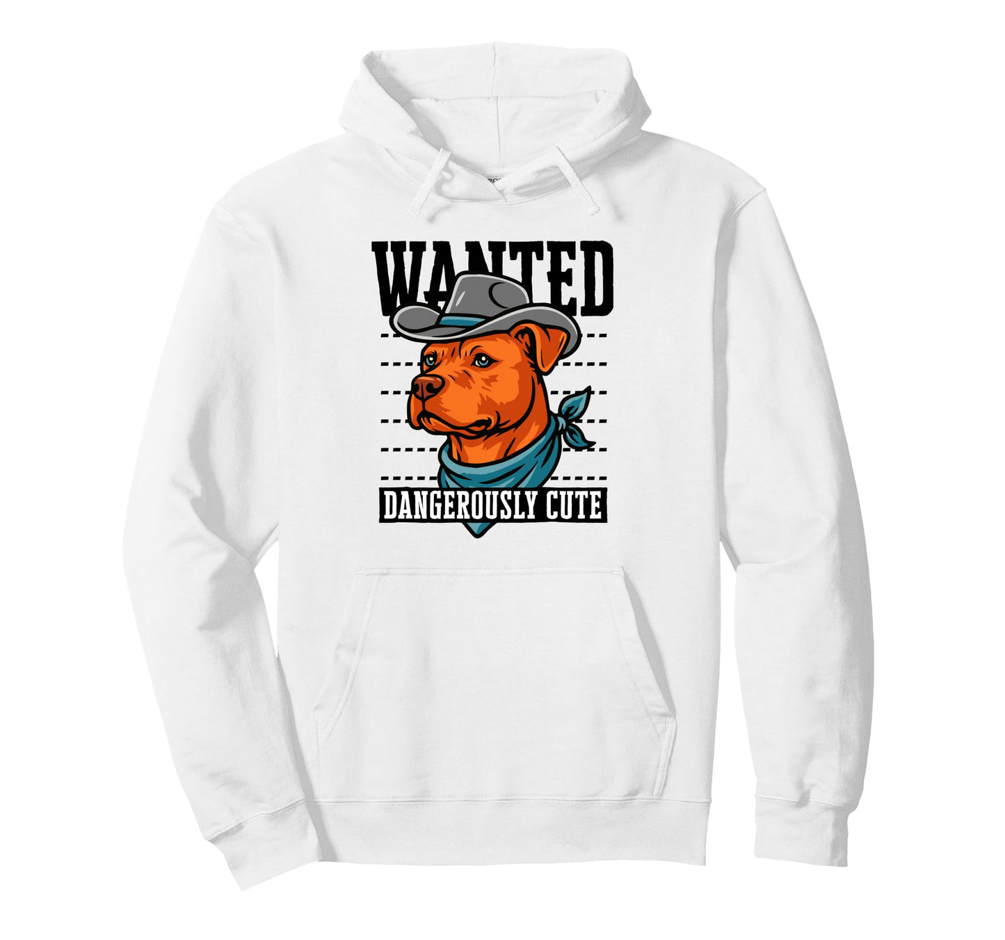 Funny Cowboy Wanted Pitbull Drawing Hoodie - Custom Art Print for Adults - T-Shirt, Sweatshirt, Hoodie