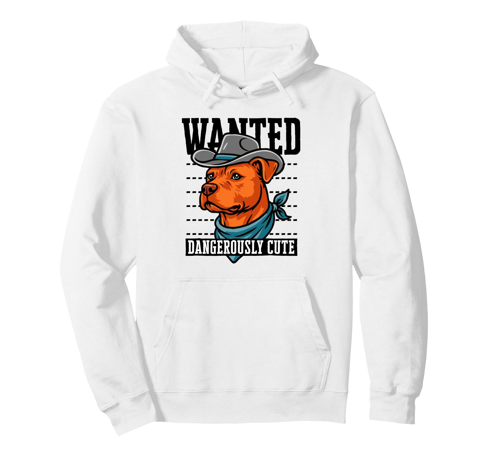 Funny Cowboy Wanted Pitbull Drawing Hoodie - Custom Art Print for Adults - T-Shirt, Sweatshirt, Hoodie