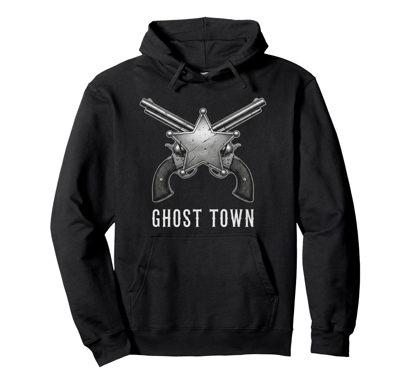 Ghost Town Western Revolvers Cowboy Hoodie - Trendy Graphic for Adults - T-Shirt, Sweatshirt, Hoodie