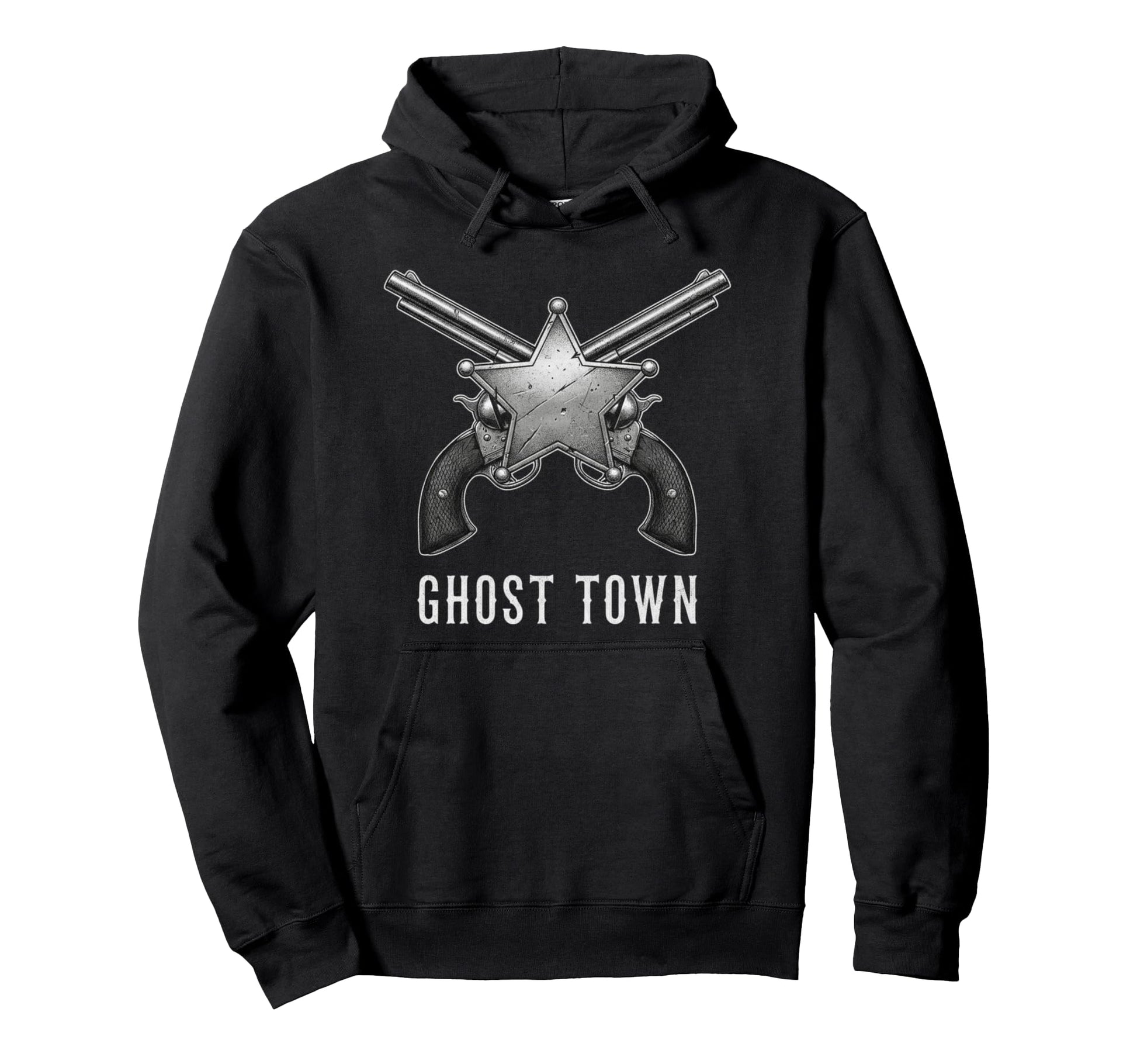 Ghost Town Western Revolvers Cowboy Hoodie - Trendy Graphic for Adults - T-Shirt, Sweatshirt, Hoodie