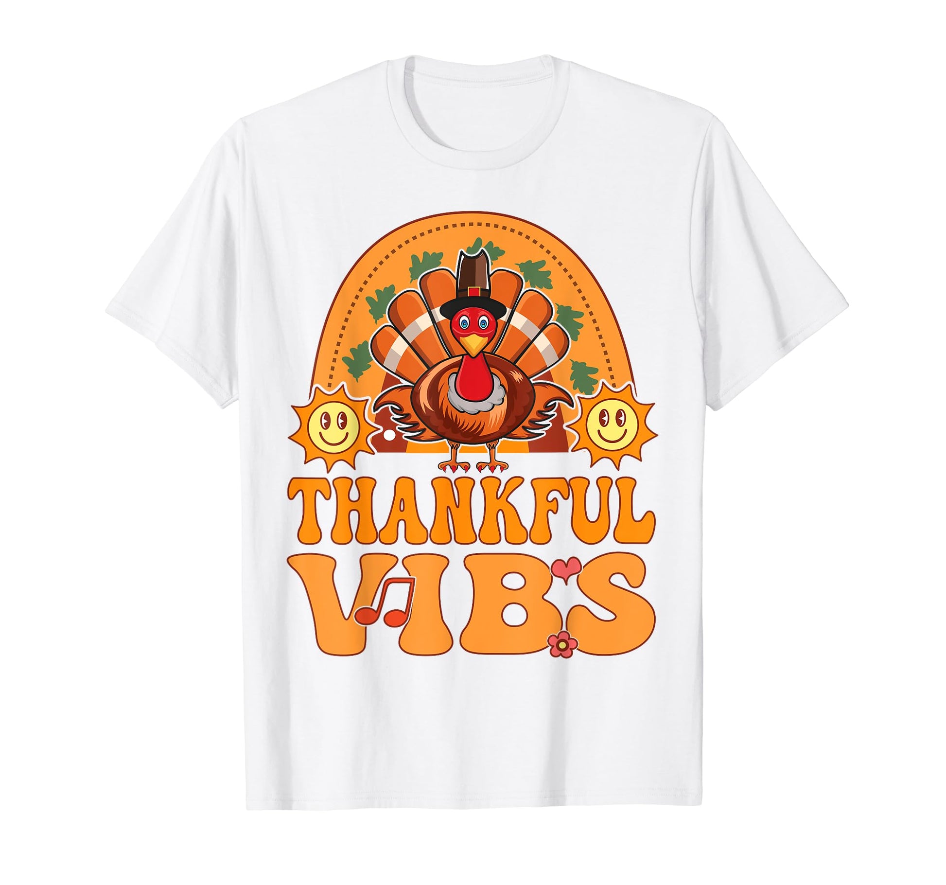 Thankful Vibes Turkey Rainbow Groovy T-Shirt - Custom Art Print Unisex - T-Shirt, Sweatshirt, Hoodie