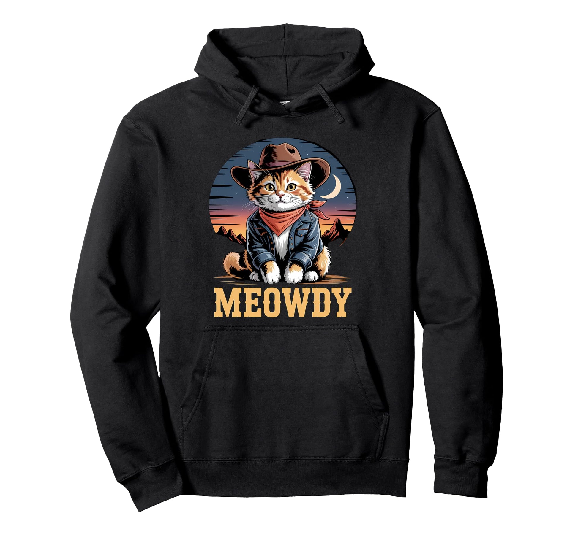 Meowdy Cat Western Country Funny Cowboy Hoodie - Trendy Graphic for Adults - T-Shirt, Sweatshirt, Hoodie
