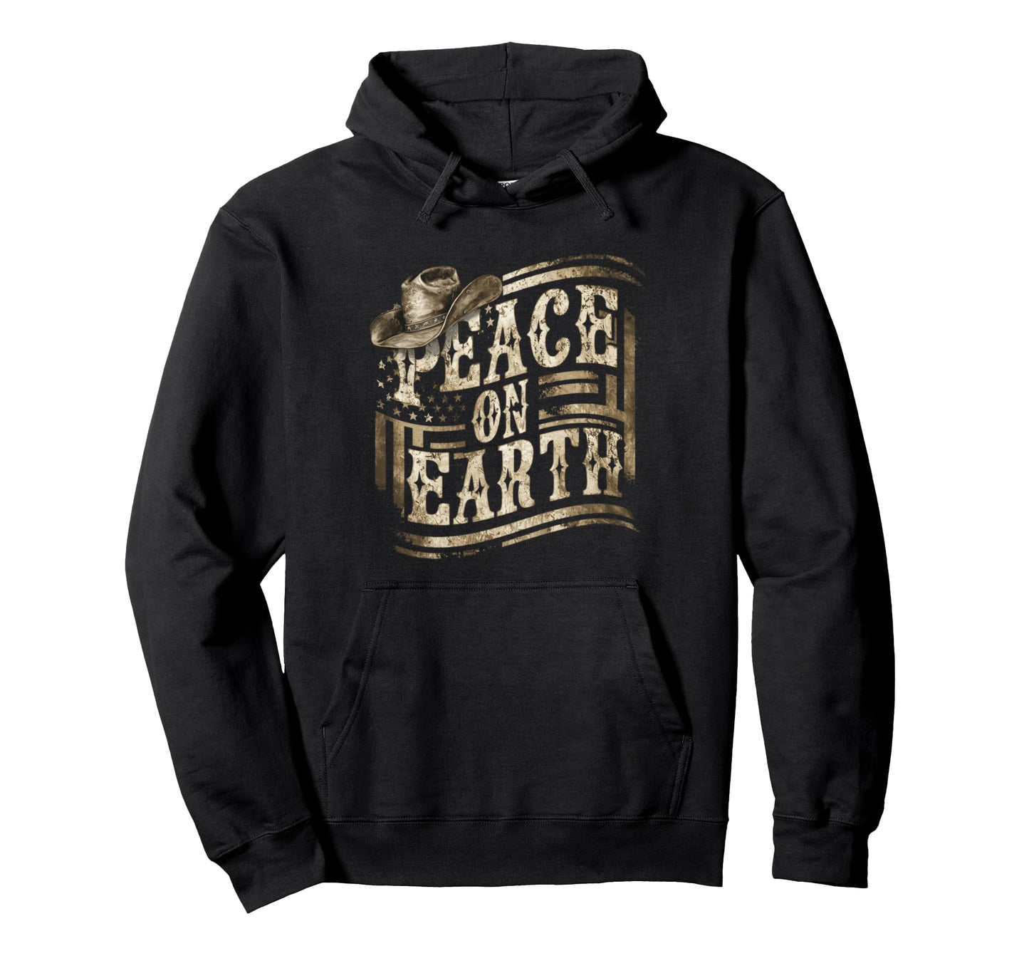 Peace Earth Western Cowboy Hat Holiday Hoodie - Aesthetic Graphic Men Women - T-Shirt, Sweatshirt, Hoodie