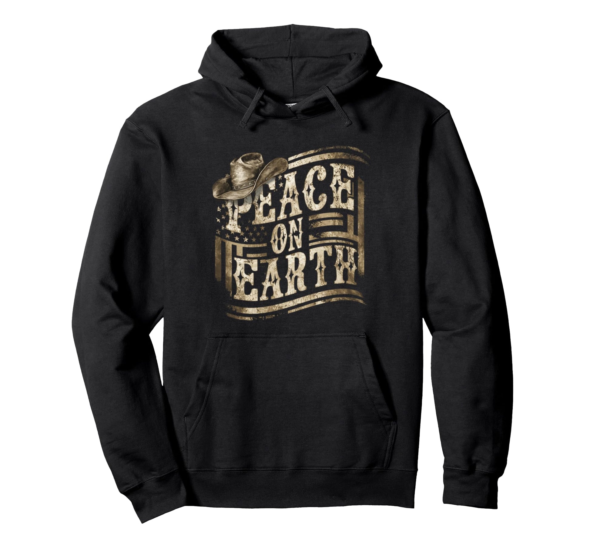 Peace Earth Western Cowboy Hat Holiday Hoodie - Aesthetic Graphic Men Women - T-Shirt, Sweatshirt, Hoodie