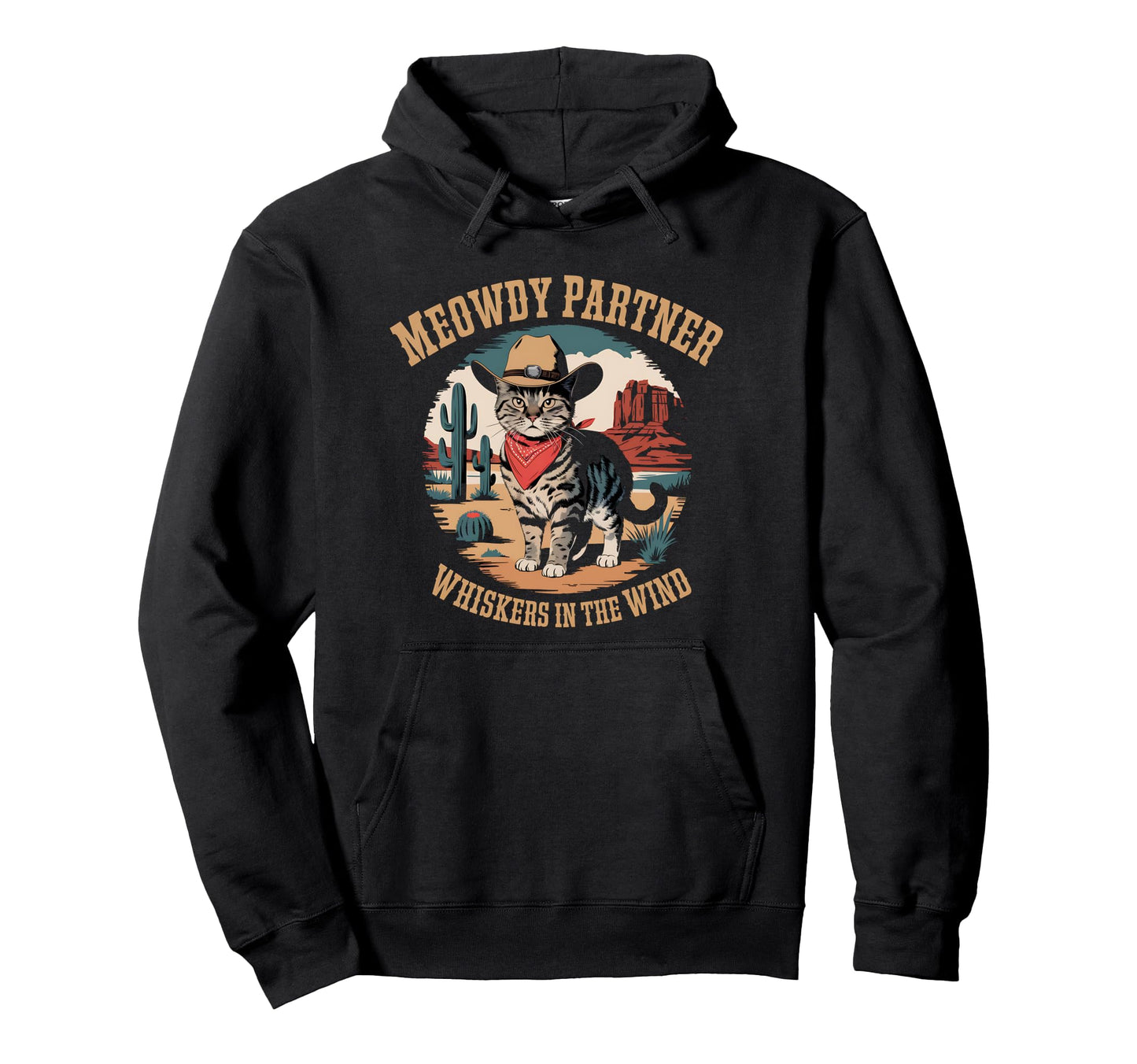 Meowdy Partner Cowboy Cat Western Dad Mom Hoodie - Graphic Print Men Women - T-Shirt, Sweatshirt, Hoodie