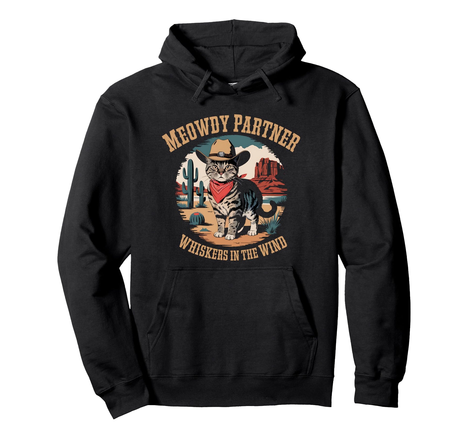 Meowdy Partner Cowboy Cat Western Dad Mom Hoodie - Graphic Print Men Women - T-Shirt, Sweatshirt, Hoodie