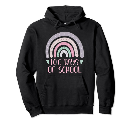 100 Days School Teacher Student Rainbow Hoodie - Minimalist Print Men Women - T-Shirt, Sweatshirt, Hoodie