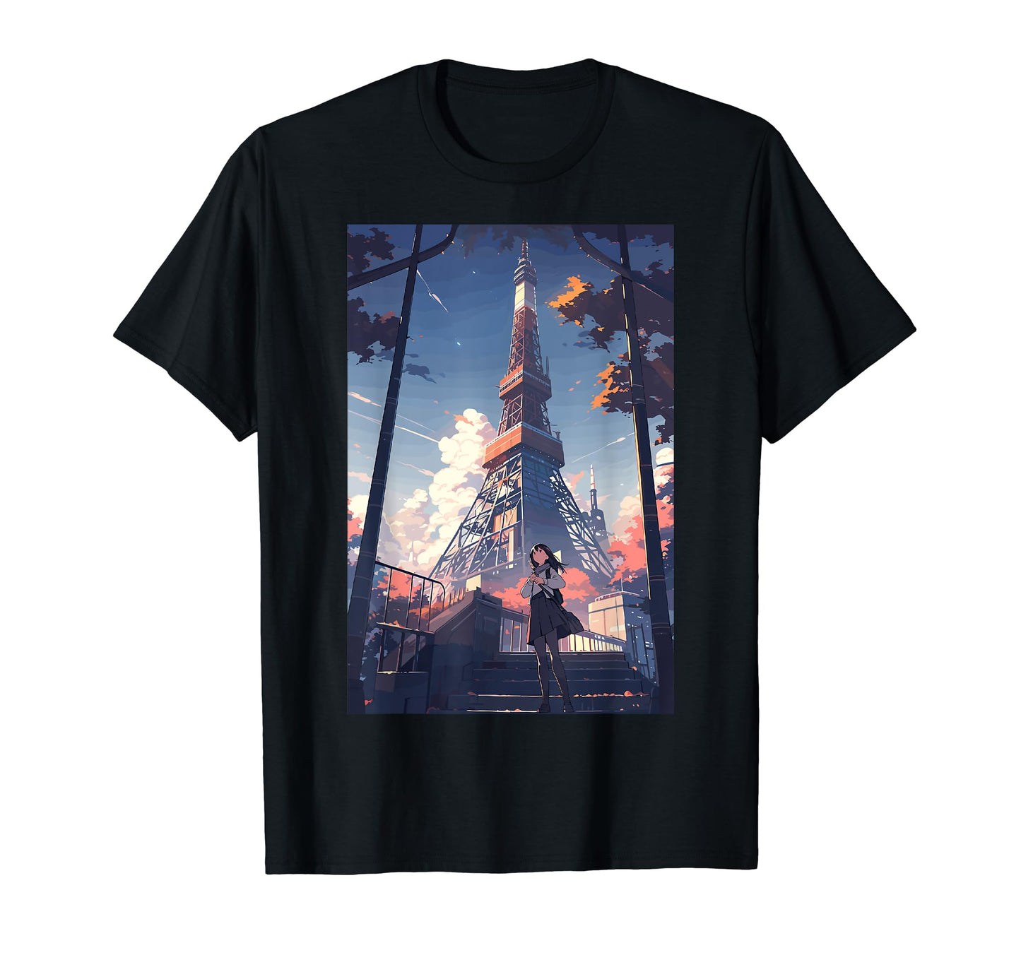 Tokyo Tower Aesthetic Vaporwave Anime T-Shirt - Custom Art Print Men Women - T-Shirt, Sweatshirt, Hoodie