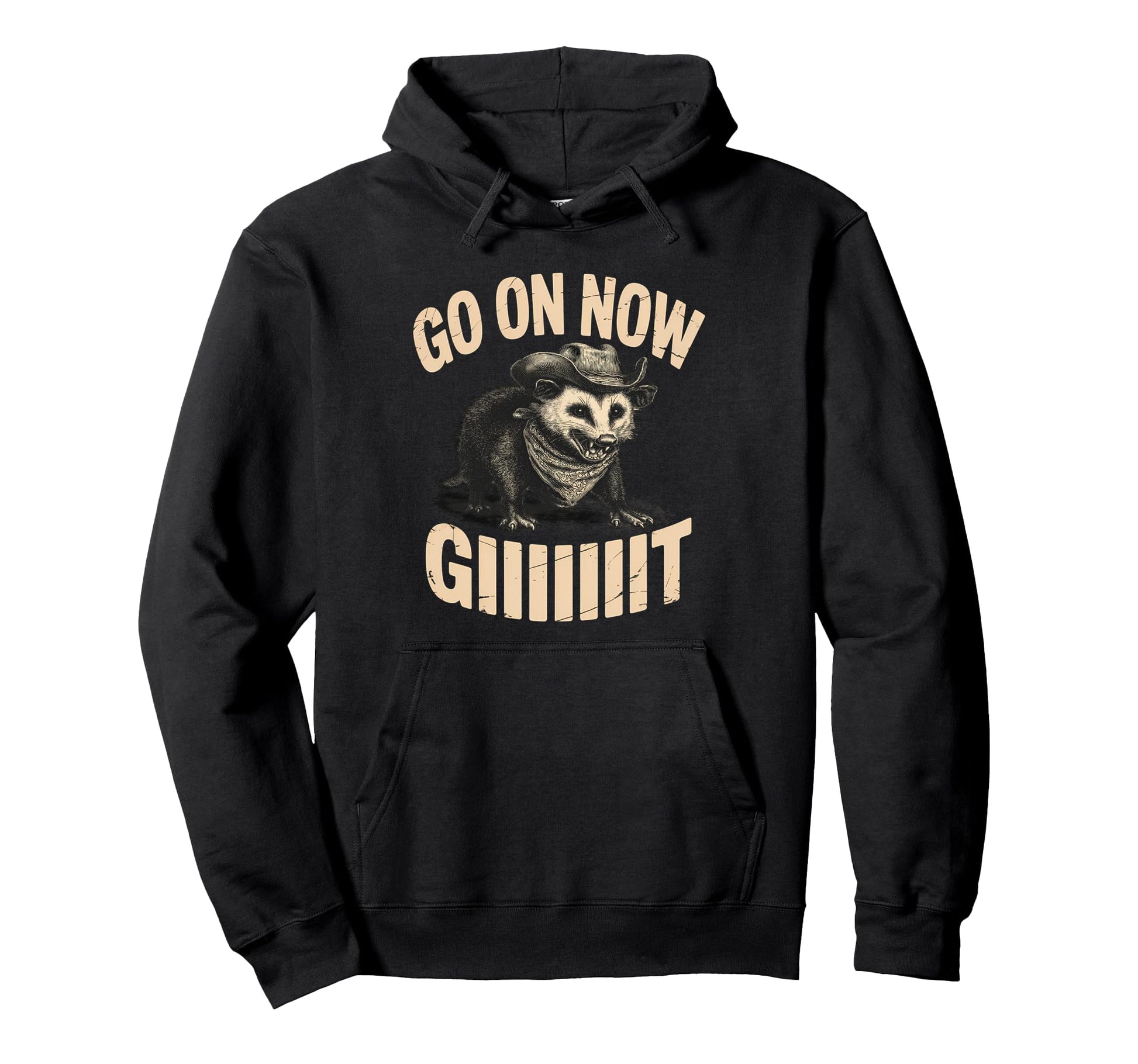 Western Country Cowboy Opossum Go Now Git Hoodie - Graphic Print Men Women - T-Shirt, Sweatshirt, Hoodie
