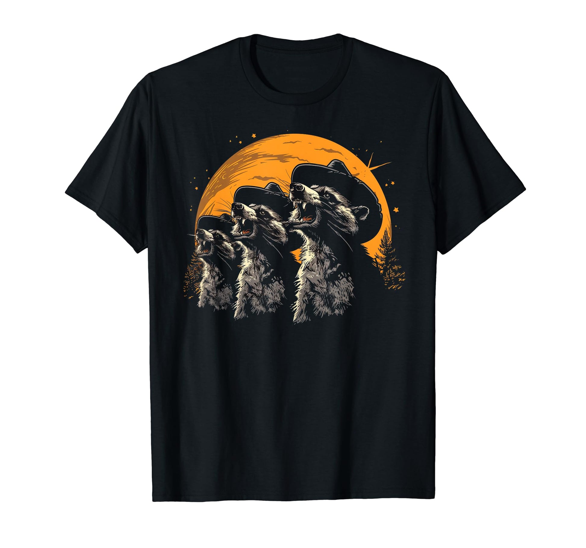 Raccoon Howling Moon Cowboy Funny T-Shirt - Unique Graphic for Adults - T-Shirt, Sweatshirt, Hoodie
