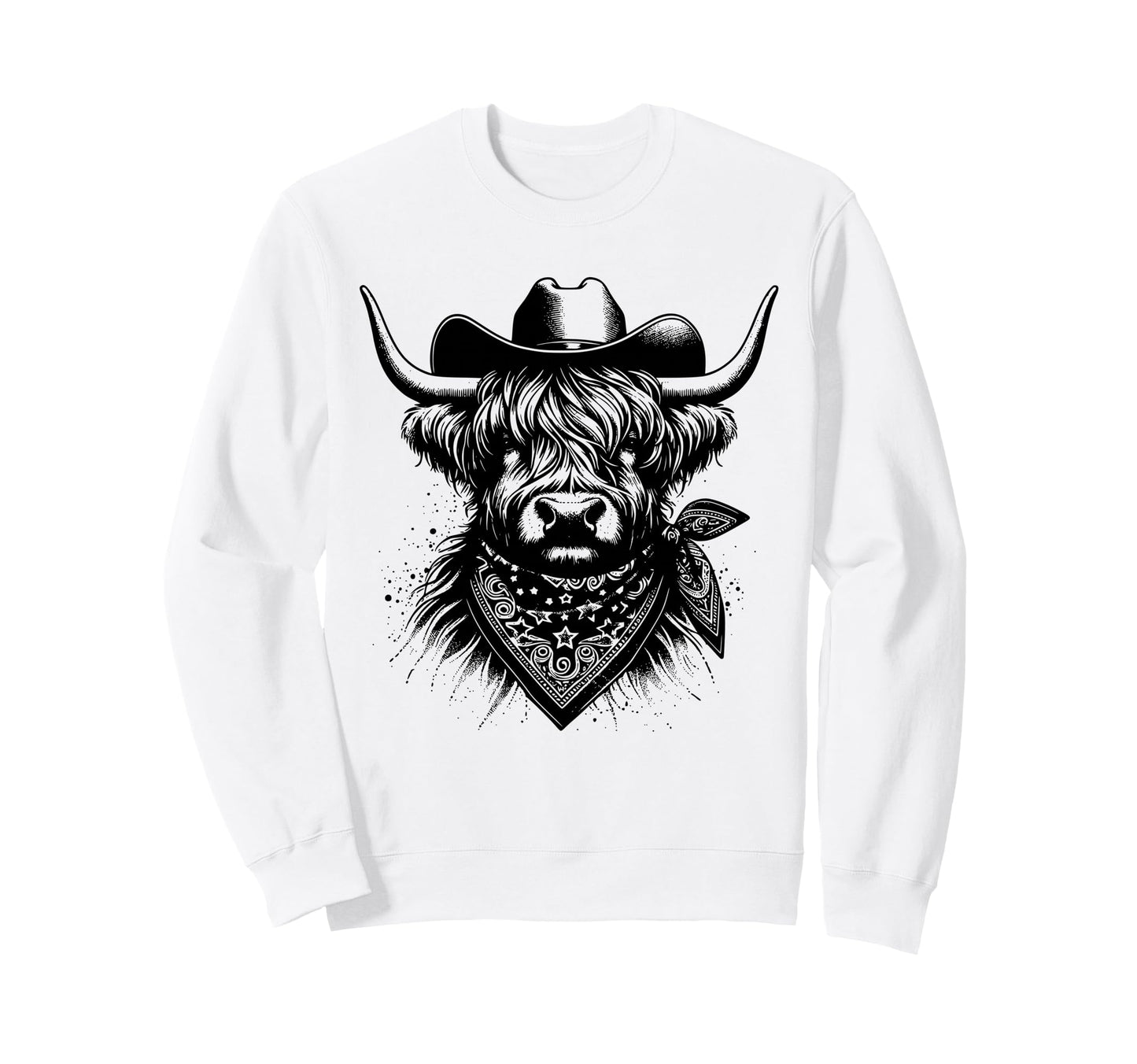 Cowboy Highland Cow Western Bandana Sweatshirt - Graphic Print Men Women - T-Shirt, Sweatshirt, Hoodie