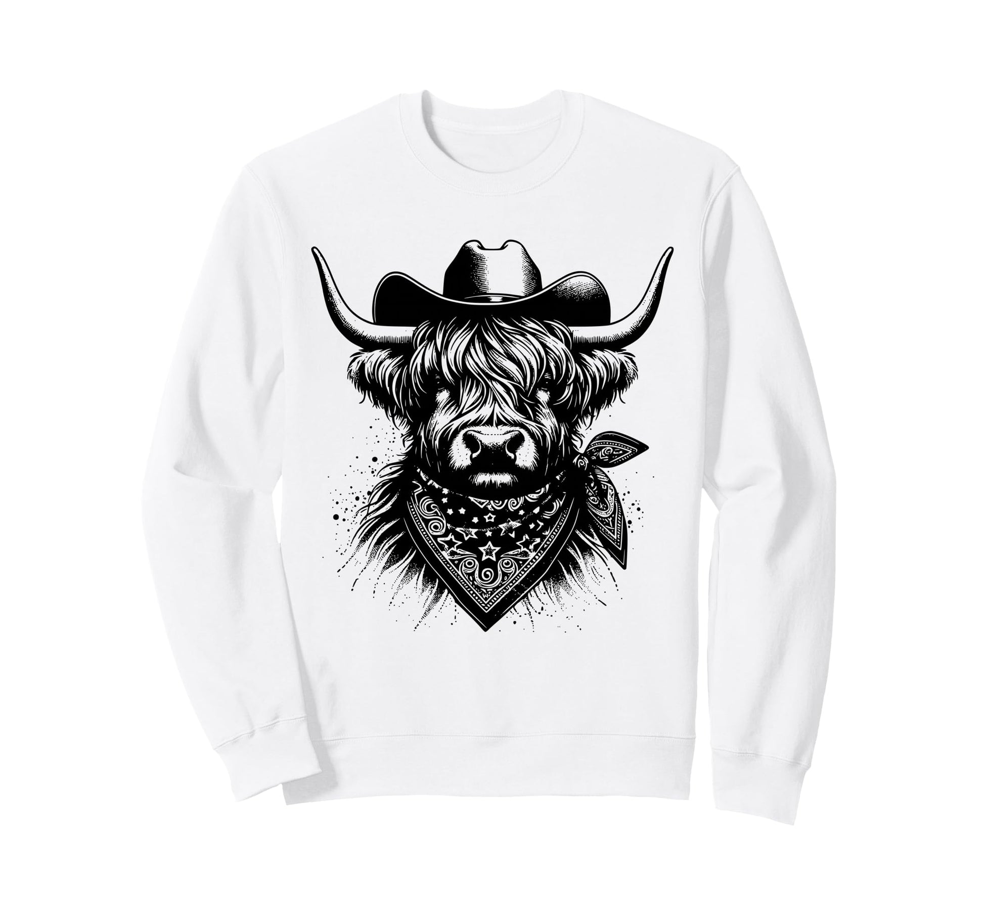 Cowboy Highland Cow Western Bandana Sweatshirt - Graphic Print Men Women - T-Shirt, Sweatshirt, Hoodie