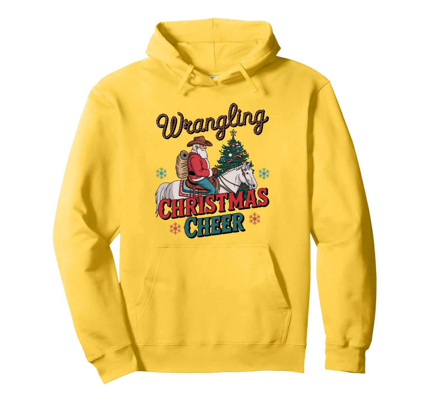 Wrangling Cheer Cowboy Santa Western Hoodie - Aesthetic Graphic Unisex - T-Shirt, Sweatshirt, Hoodie