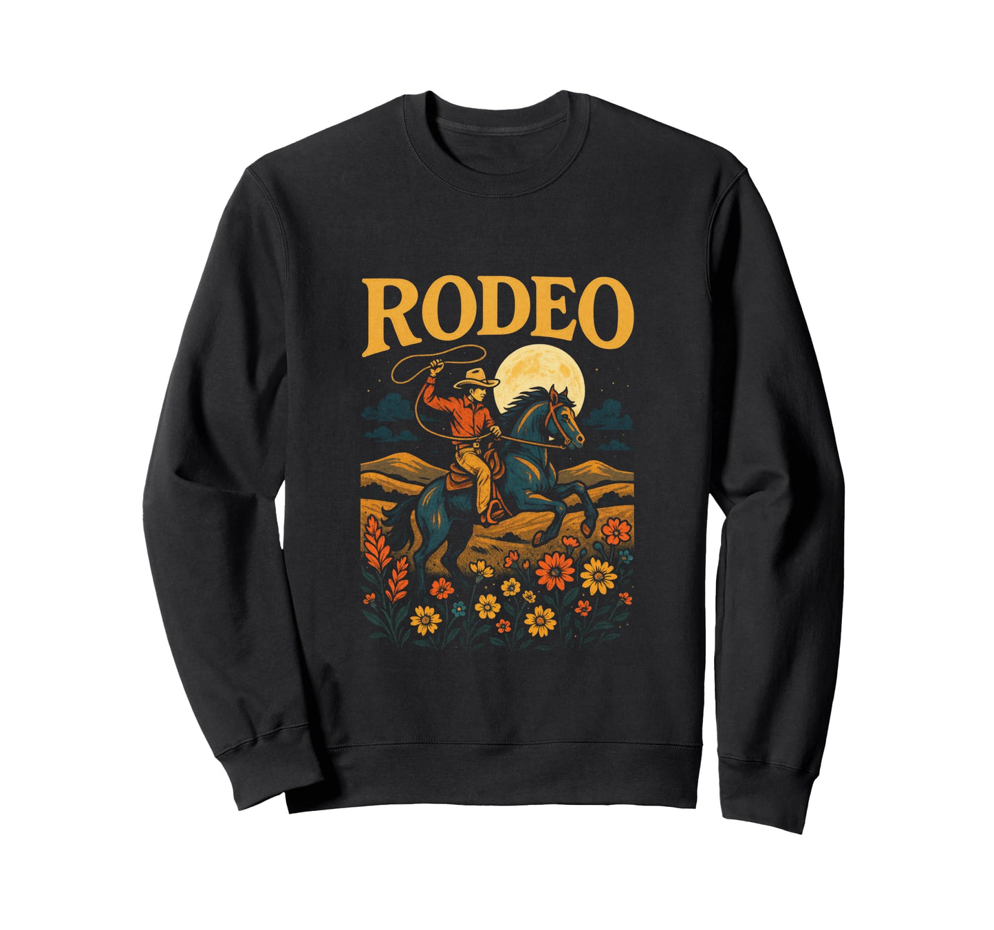 Rodeo Cowboy Horse Riding Sunset Sweatshirt - Novelty Apparel Unisex - T-Shirt, Sweatshirt, Hoodie