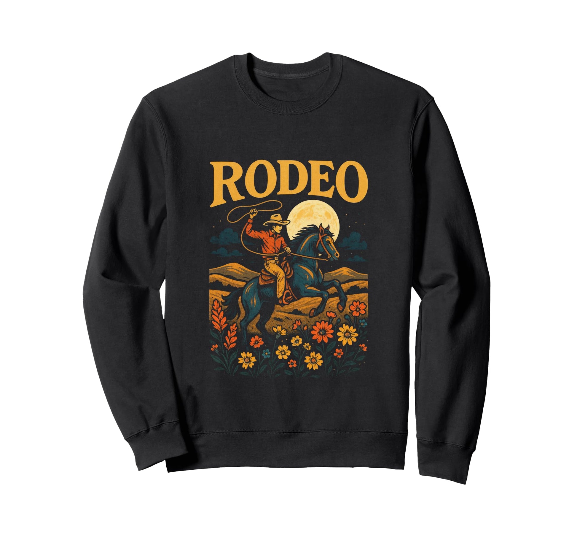 Rodeo Cowboy Horse Riding Sunset Sweatshirt - Novelty Apparel Unisex - T-Shirt, Sweatshirt, Hoodie