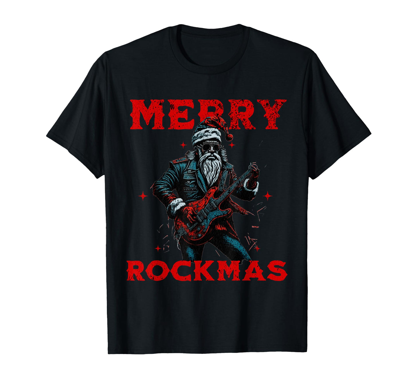 Merry Rockmas Santa Playing Rock Guitar T-Shirt - Unique Graphic for Adults - T-Shirt, Sweatshirt, Hoodie
