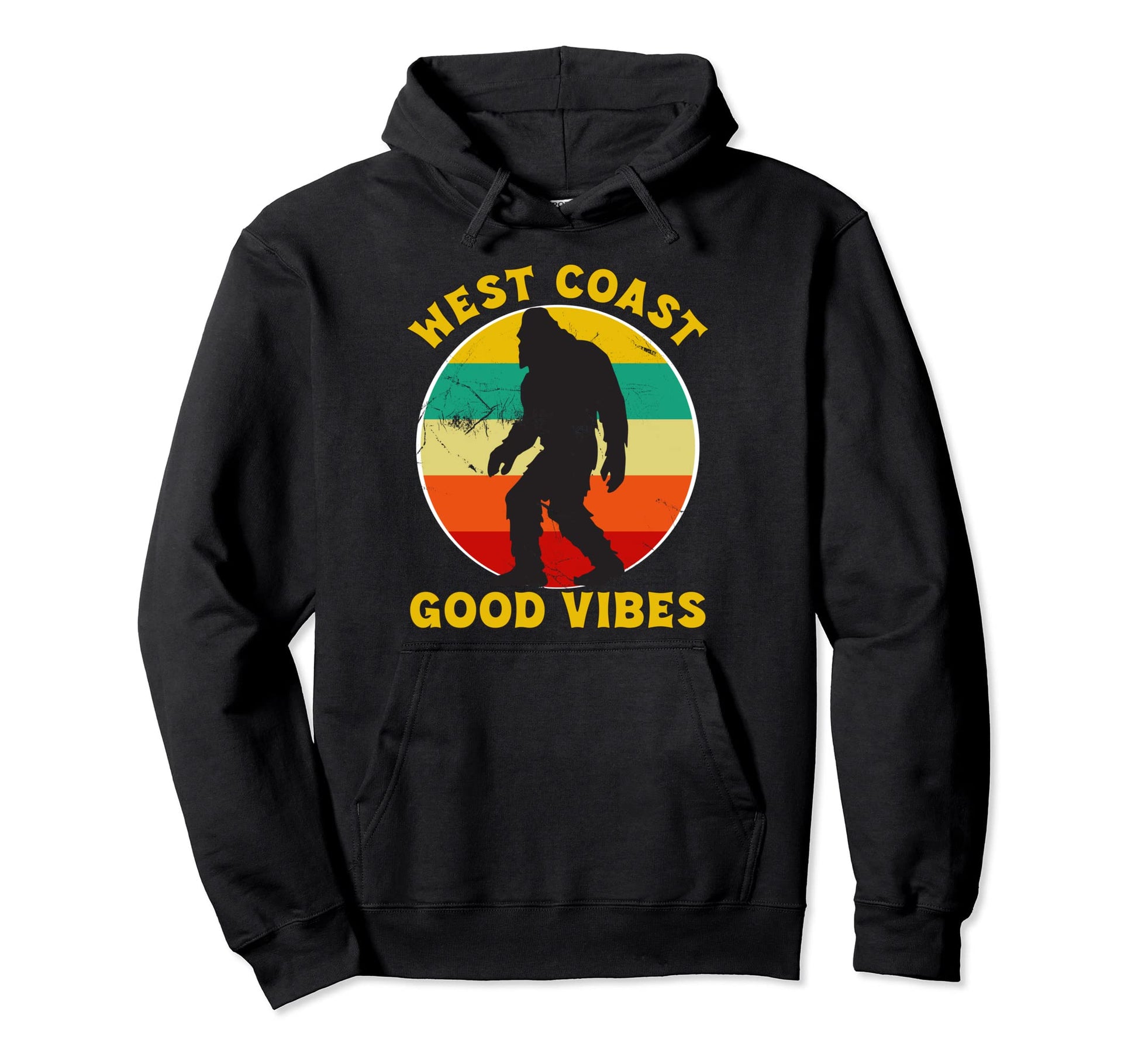 West Coast Good Vibes Bigfoot Sunset Hoodie - Aesthetic Graphic Unisex - T-Shirt, Sweatshirt, Hoodie