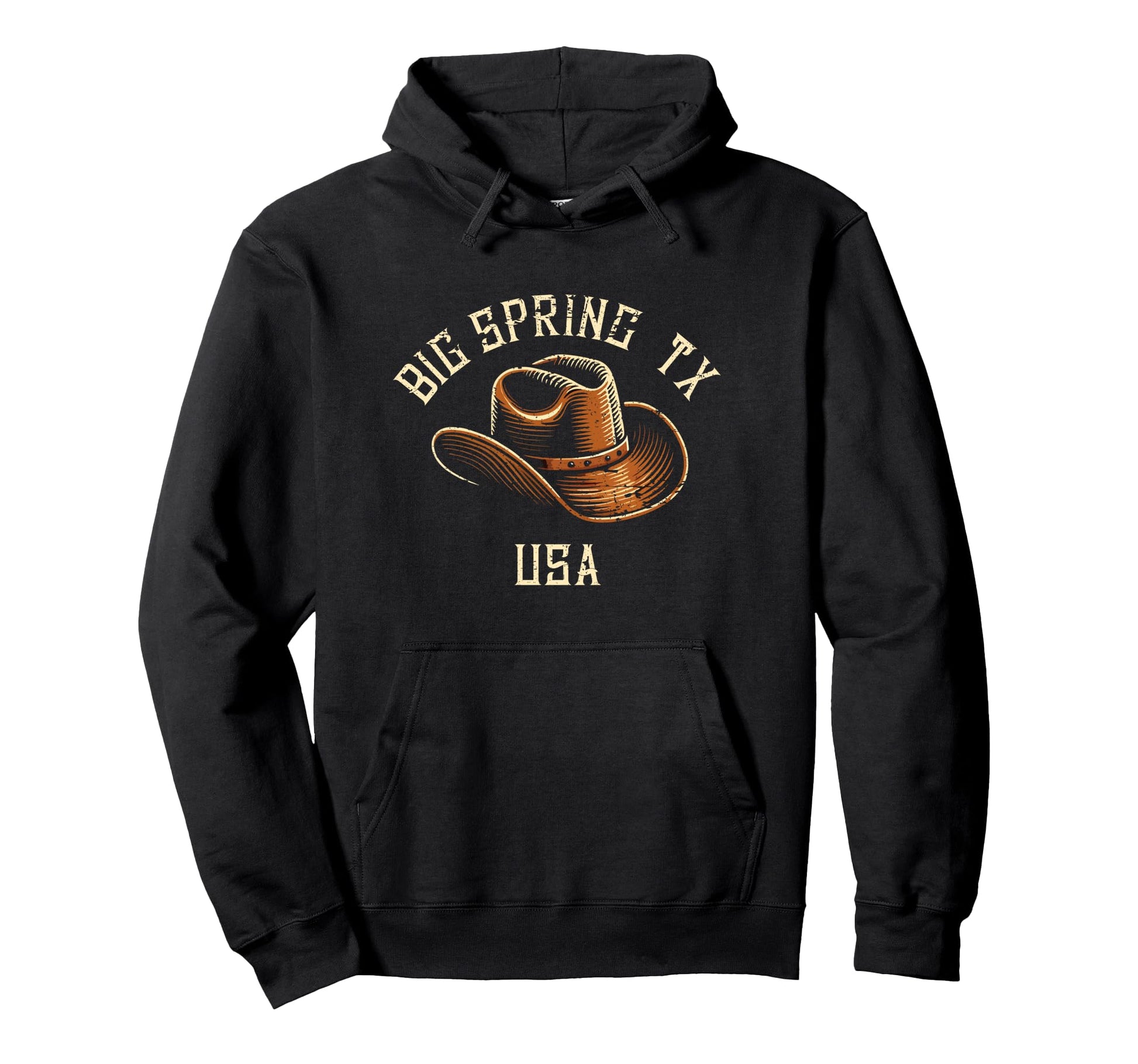 Big Spring Tx Usa Cowboy Hat Distressed Hoodie - Unique Graphic for Adults - T-Shirt, Sweatshirt, Hoodie