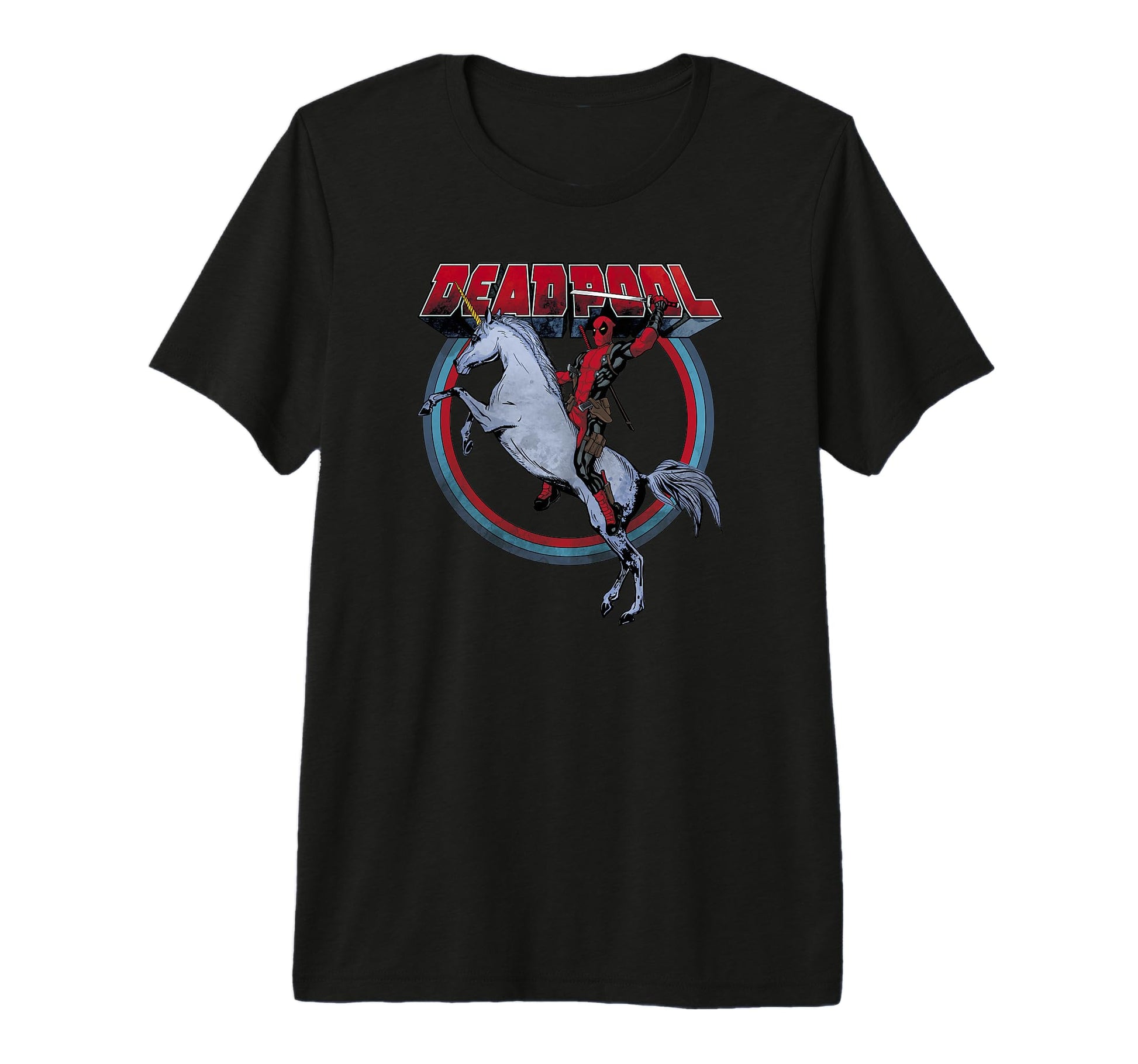 Marvel Deadpool Merc Riding Unicorn T-Shirt - Minimalist Print Unisex - T-Shirt, Sweatshirt, Hoodie