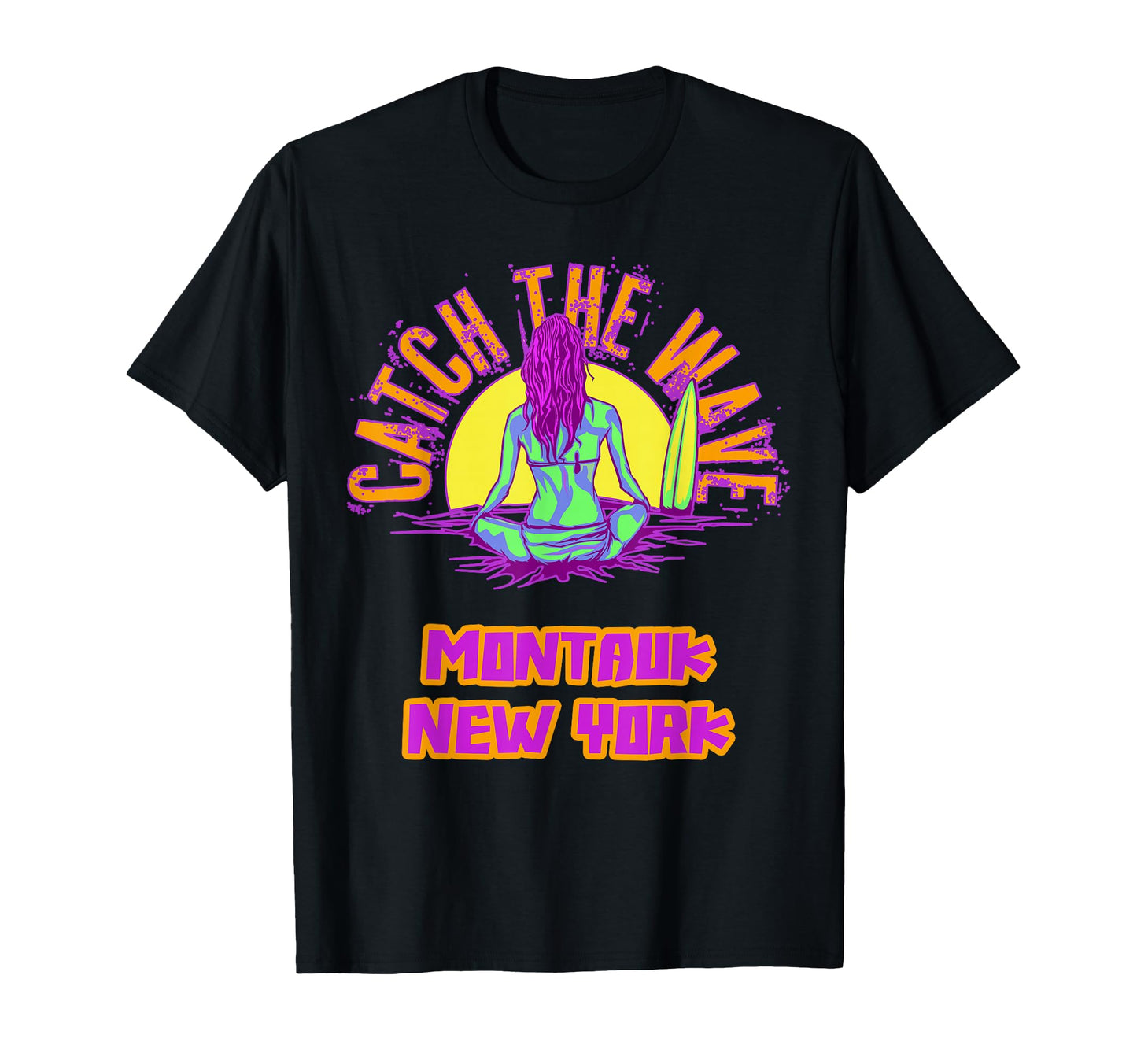 Montauk New York Surfing Vaporwave T-Shirt - Fun Novelty Design Men Women - T-Shirt, Sweatshirt, Hoodie