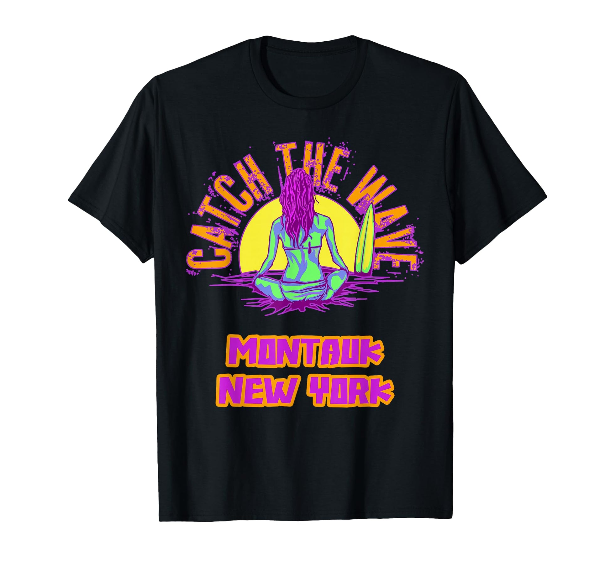 Montauk New York Surfing Vaporwave T-Shirt - Fun Novelty Design Men Women - T-Shirt, Sweatshirt, Hoodie
