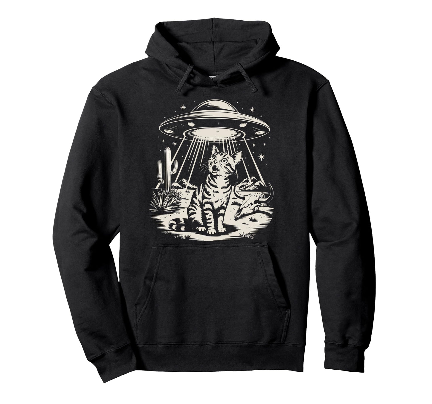 Ufo Western Cat Cowboy Cat Wild Hoodie - Casual Everyday Wear Men Women - T-Shirt, Sweatshirt, Hoodie