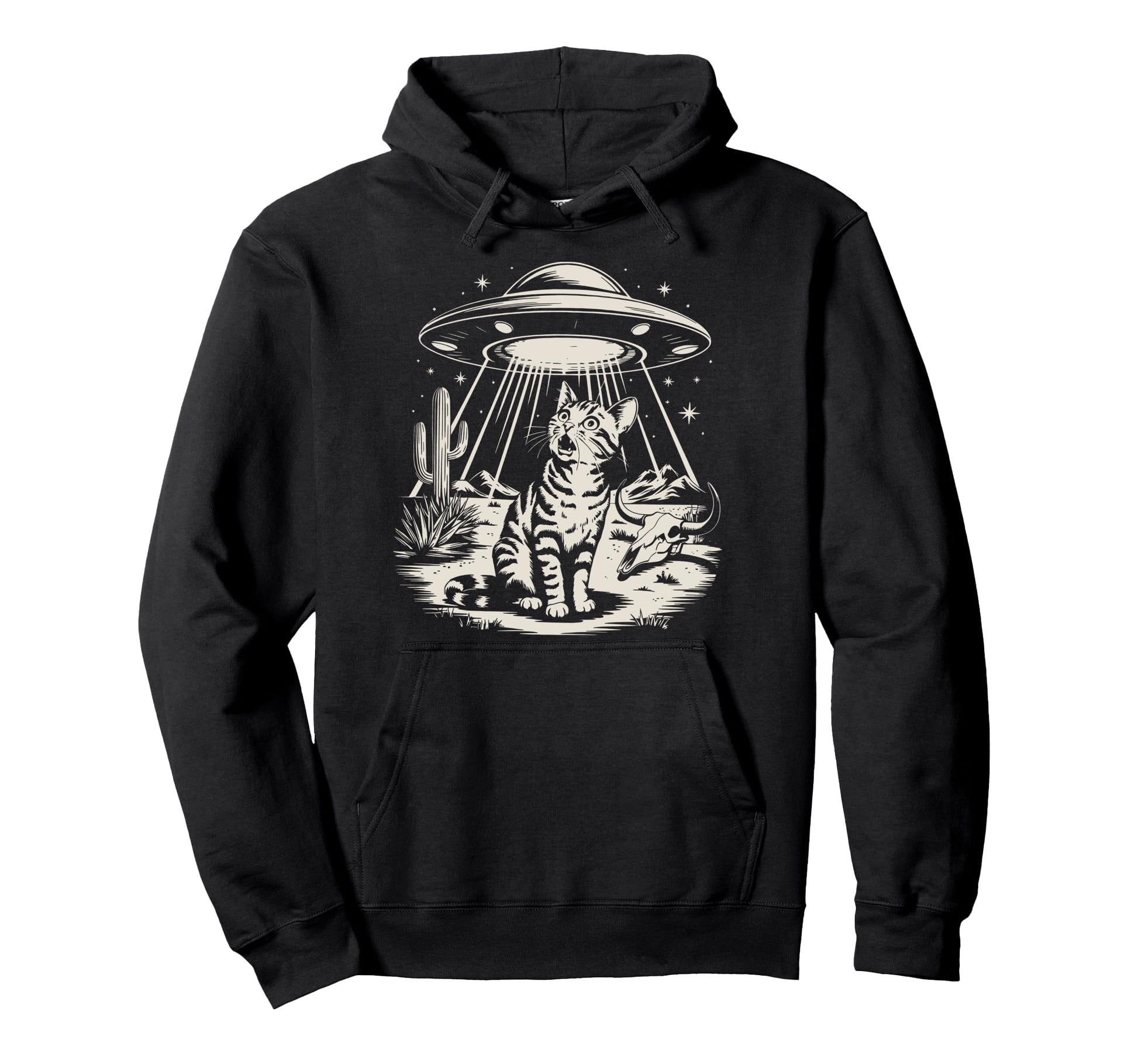 Ufo Western Cat Cowboy Cat Wild Hoodie - Casual Everyday Wear Men Women - T-Shirt, Sweatshirt, Hoodie