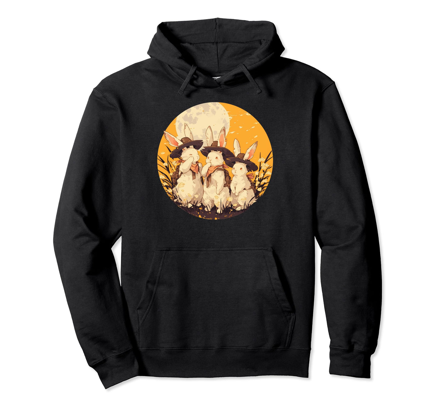 Rabbit Howling Moon Cowboy Funny Hoodie - Aesthetic Graphic Unisex - T-Shirt, Sweatshirt, Hoodie