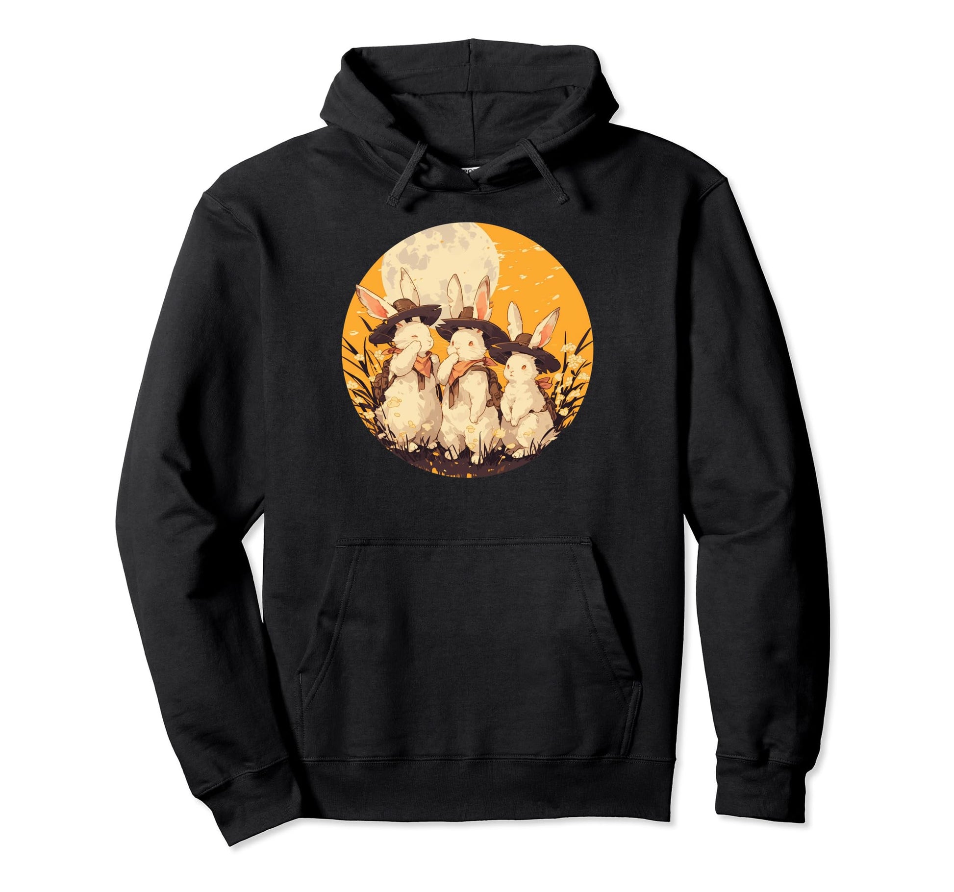 Rabbit Howling Moon Cowboy Funny Hoodie - Aesthetic Graphic Unisex - T-Shirt, Sweatshirt, Hoodie