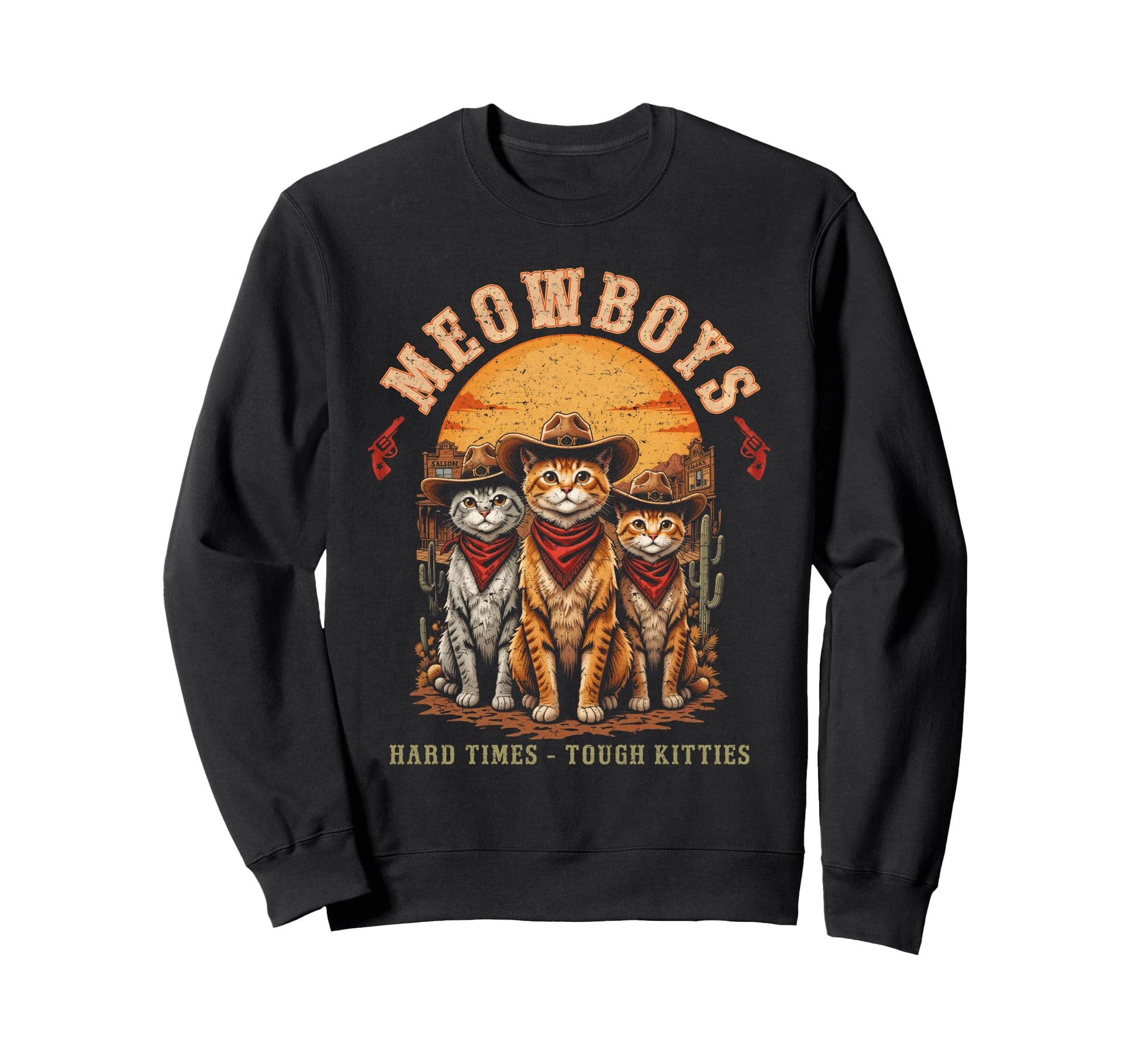 Meowboys Cat Funny Western Cowboy Sweatshirt - Minimalist Print for Adults - T-Shirt, Sweatshirt, Hoodie