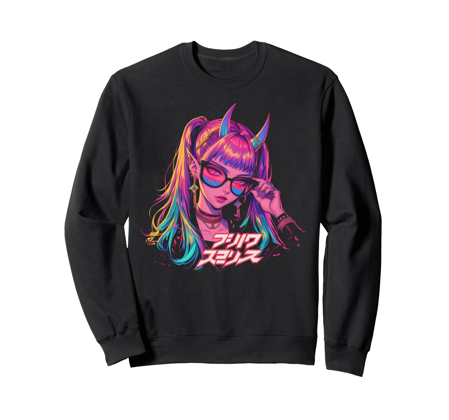 Goth Grunge Demon Anime Waifu Sweatshirt - Casual Everyday Wear Unisex - T-Shirt, Sweatshirt, Hoodie