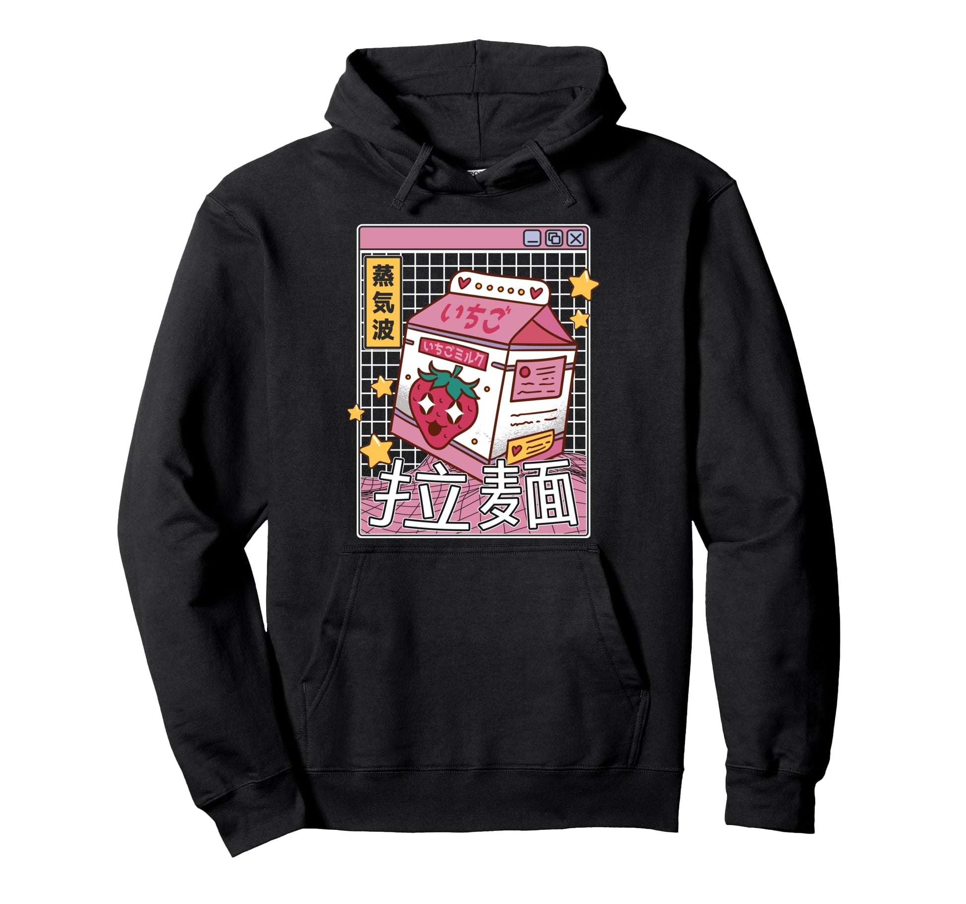 Strawberry Milk Carton Kawaii Grid Hoodie - Fun Novelty Design Men Women - T-Shirt, Sweatshirt, Hoodie
