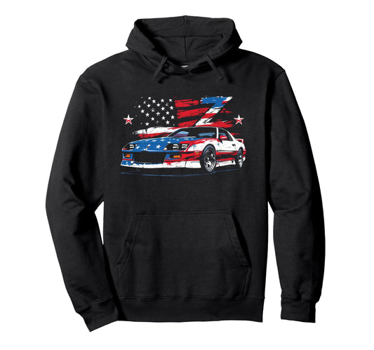 1985 1990 Iroc Z Muscle Car Patriotic Hoodie - Graphic Print for Adults - T-Shirt, Sweatshirt, Hoodie