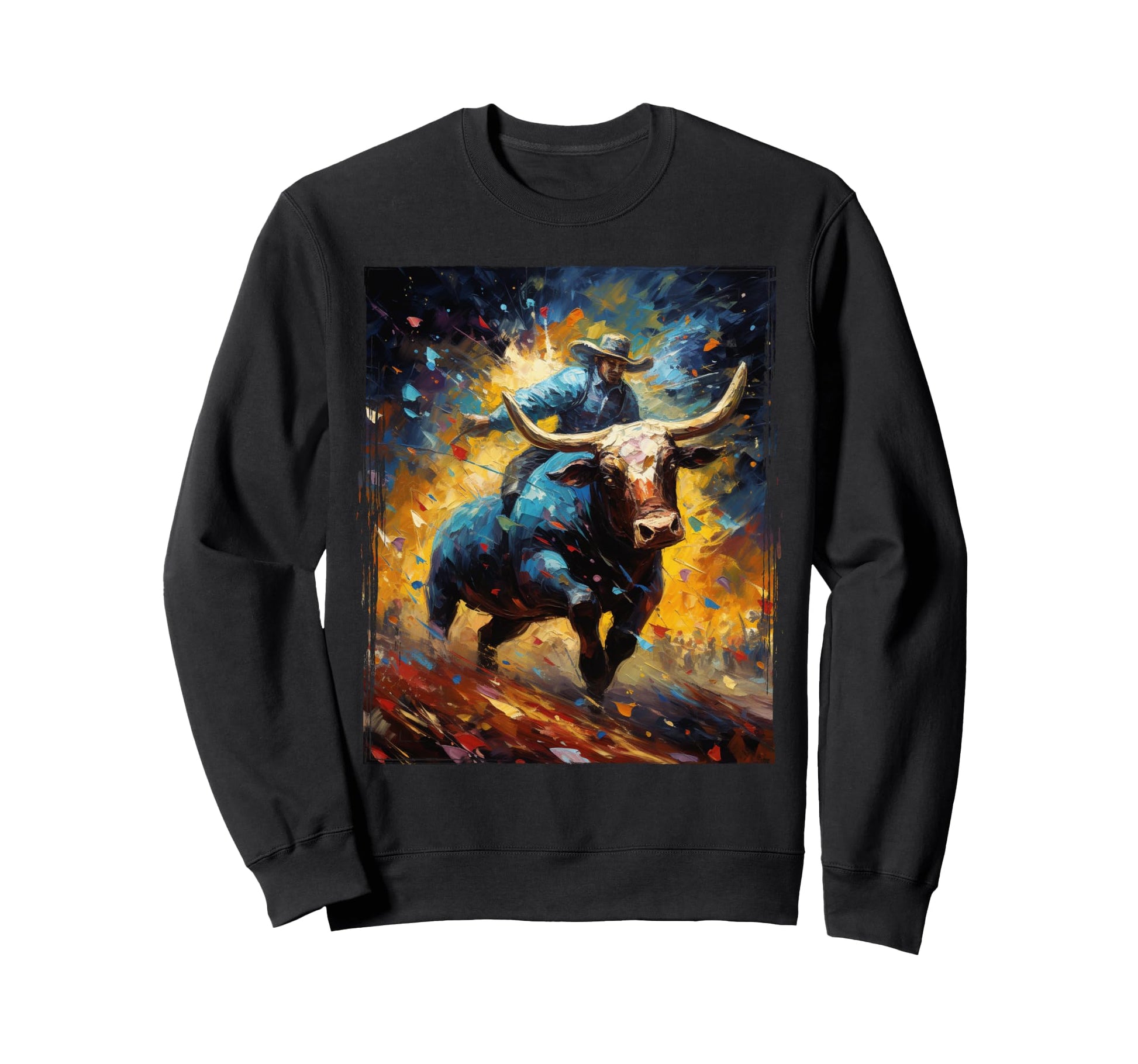Bull Riding Rodeo Rider Cowboy Van Sweatshirt - Unique Graphic Men Women - T-Shirt, Sweatshirt, Hoodie