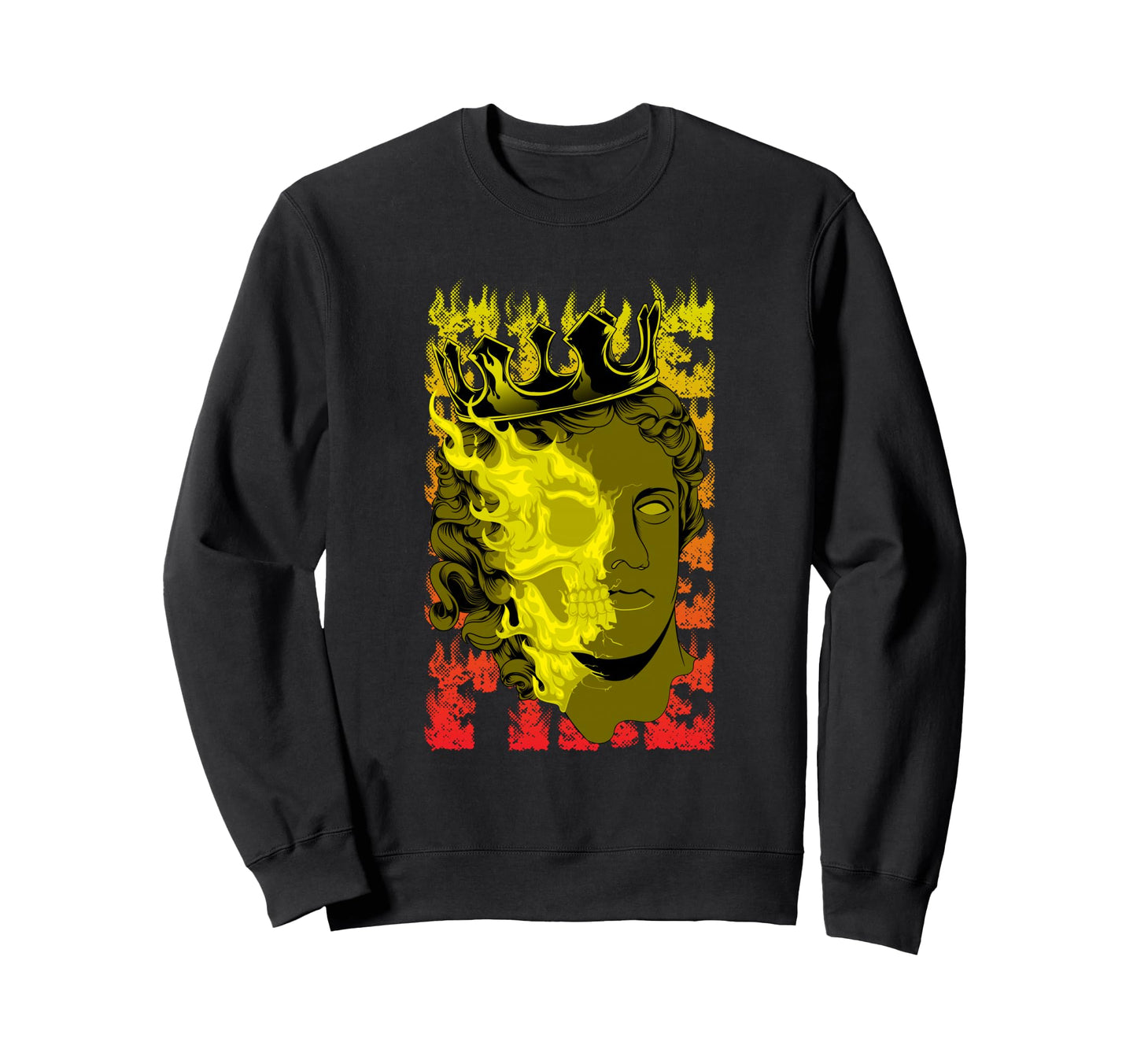 Fire Sculpture Greek King Aesthetic Sweatshirt - Graphic Print for Adults - T-Shirt, Sweatshirt, Hoodie
