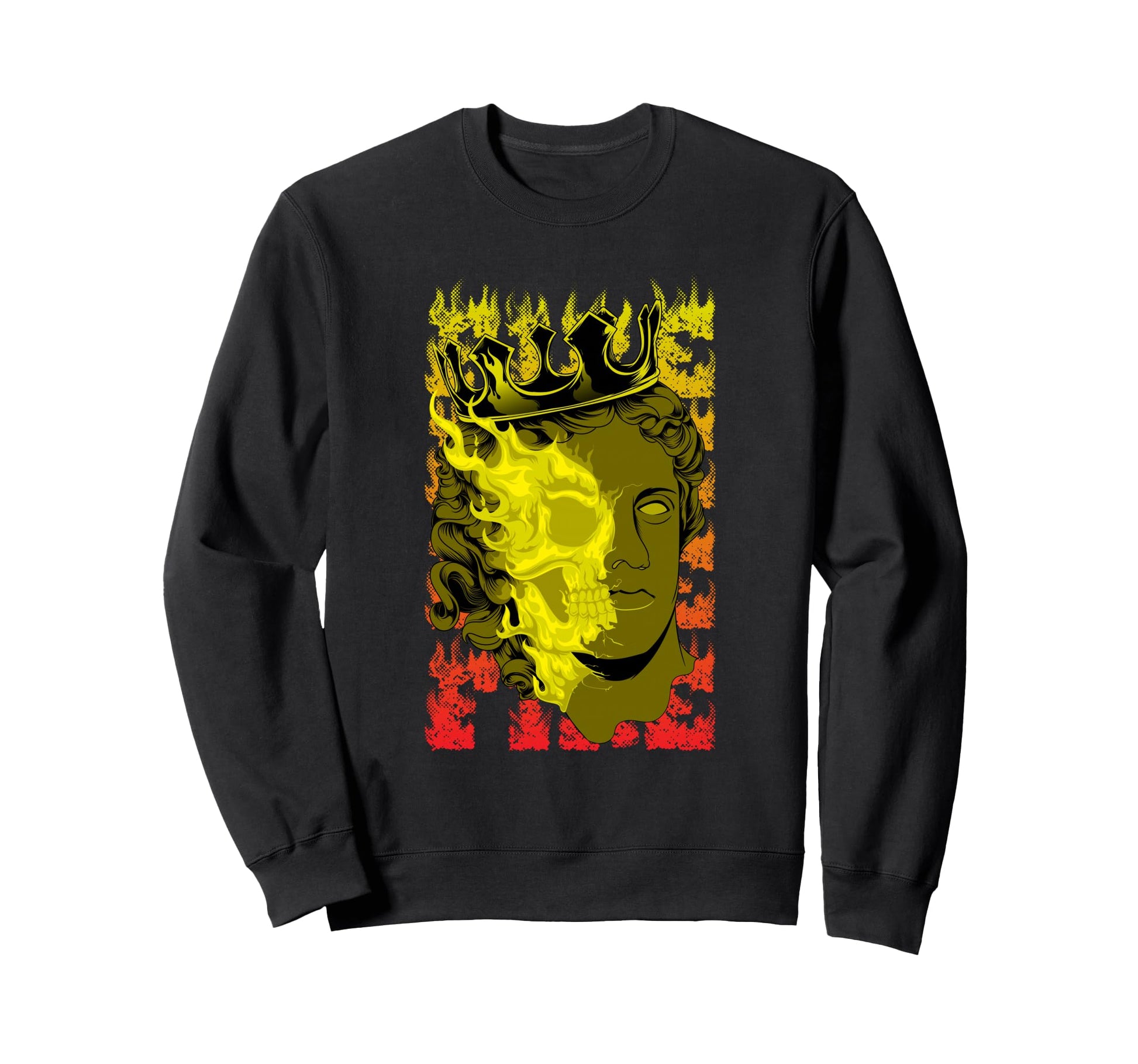 Fire Sculpture Greek King Aesthetic Sweatshirt - Graphic Print for Adults - T-Shirt, Sweatshirt, Hoodie