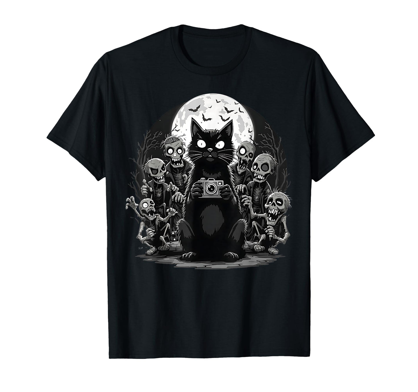 Halloween Cat Zombie Camera Spooky T-Shirt - Fun Novelty Design for Adults - T-Shirt, Sweatshirt, Hoodie