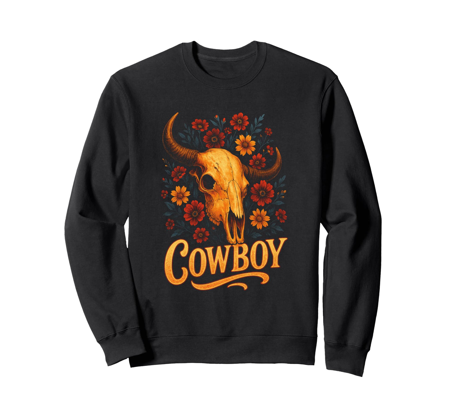 Cowboy Skull Western Flowers Sweatshirt - Streetwear Style Men Women - T-Shirt, Sweatshirt, Hoodie