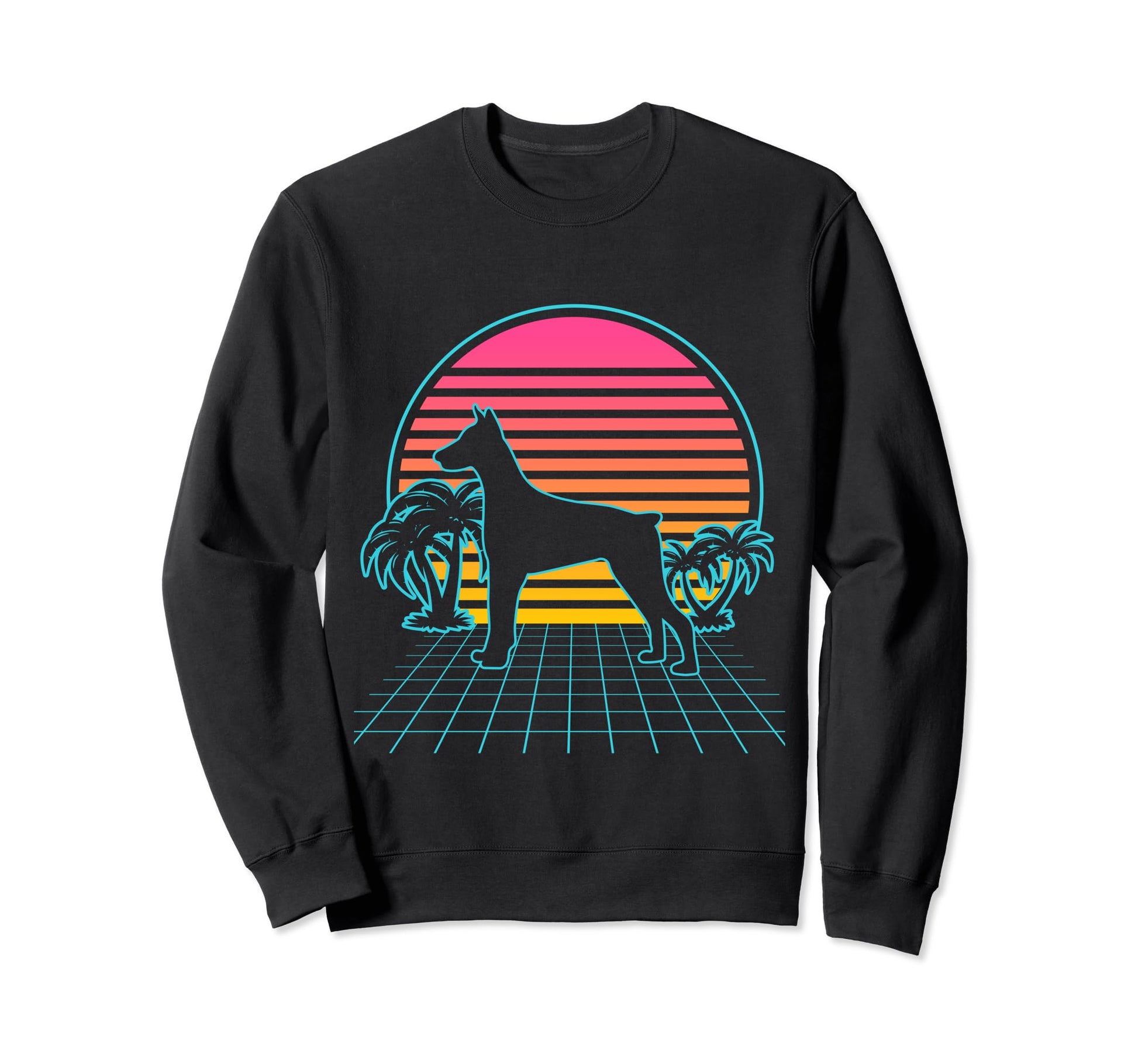 Dobermann Dog 80S Vaporwave Aesthetic Sweatshirt - Novelty Apparel Unisex - T-Shirt, Sweatshirt, Hoodie