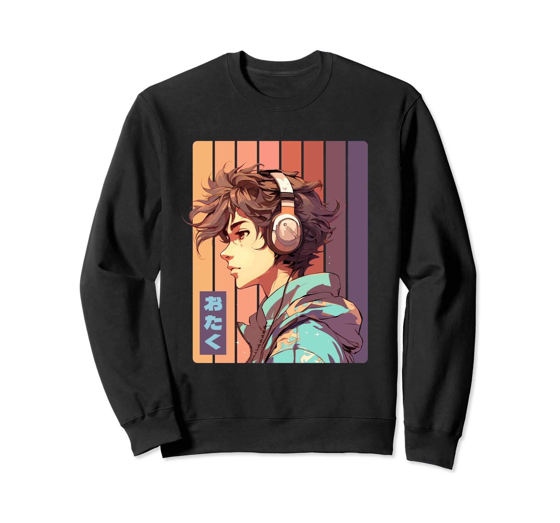 Aesthetic Vaporwave Anime Headphones Sweatshirt - Aesthetic Graphic Unisex - T-Shirt, Sweatshirt, Hoodie