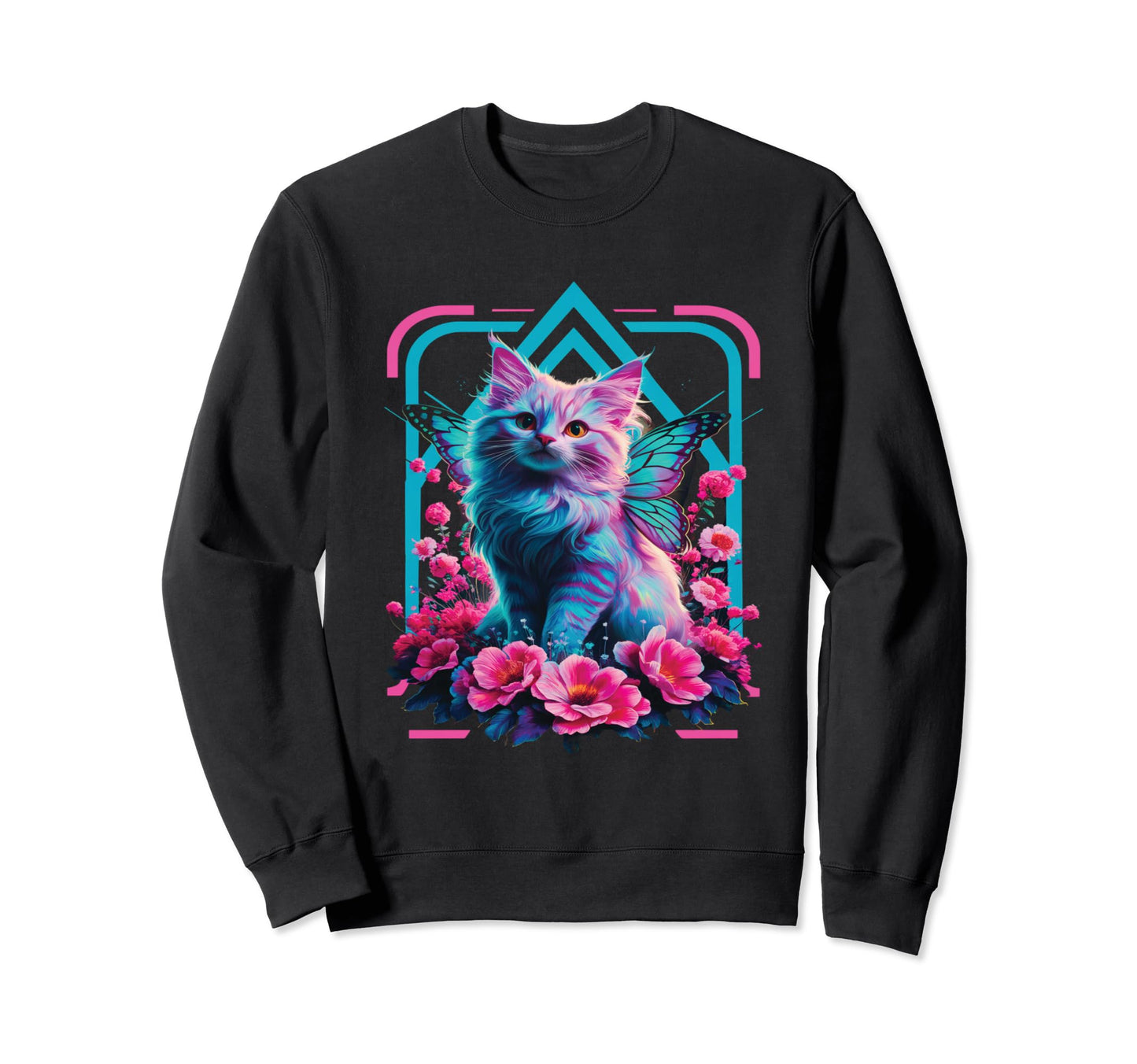 Butterfly Cat Vaporwave Cat Sweatshirt - Casual Everyday Wear Unisex - T-Shirt, Sweatshirt, Hoodie