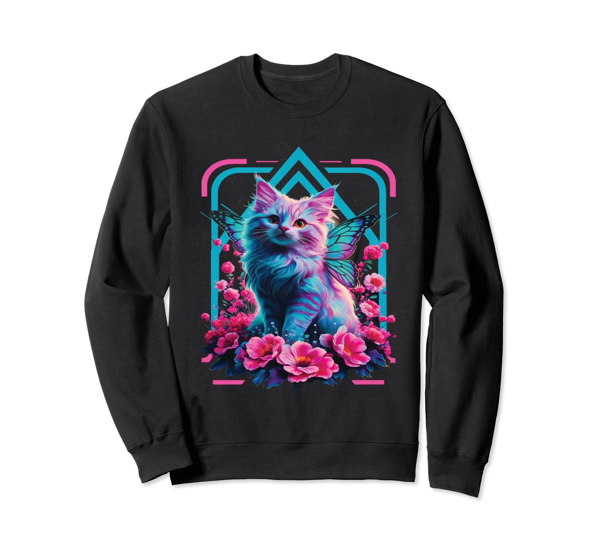 Butterfly Cat Vaporwave Cat Sweatshirt - Casual Everyday Wear Unisex - T-Shirt, Sweatshirt, Hoodie
