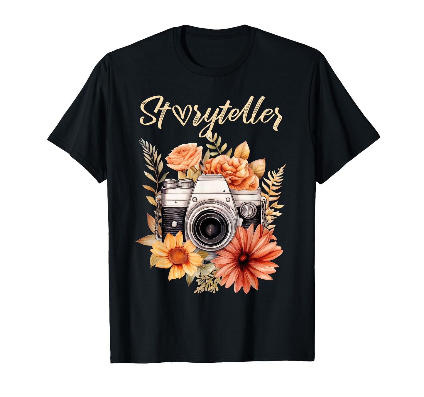 Photographer Storyteller Camera Floral T-Shirt - Fun Novelty Design Unisex - T-Shirt, Sweatshirt, Hoodie